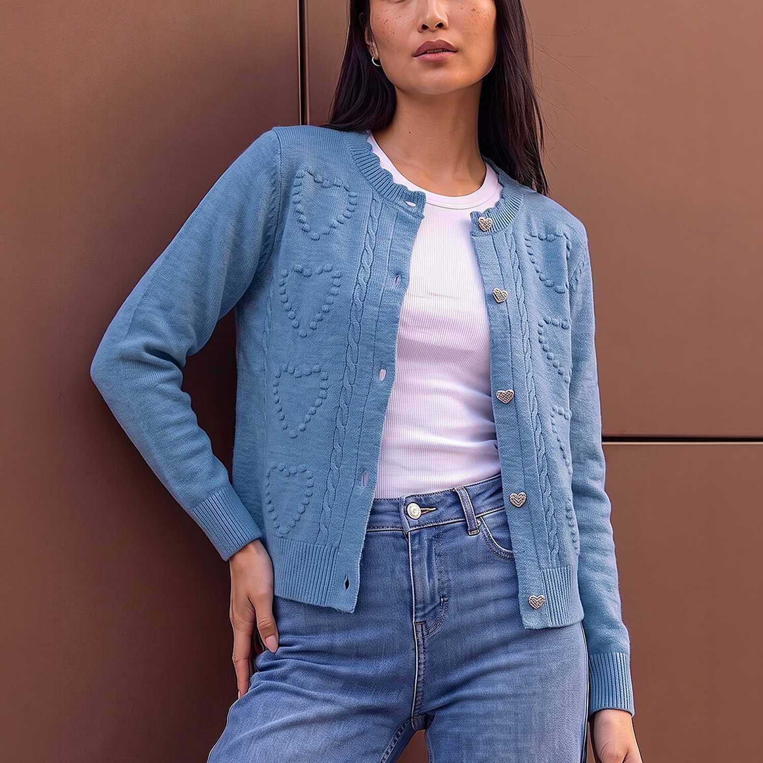 Roman Women's Heart Stitch Cardigan - 14 - Blue Mix - Available at M&S