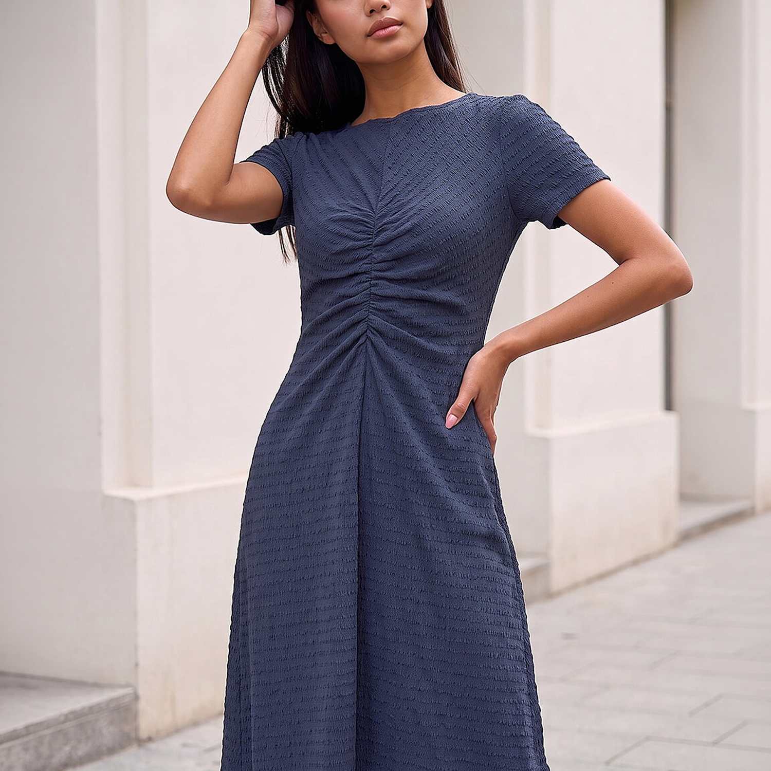 Roman Women's Petite Ruched Front Midi Dress - 10 - Grey Mix - Available at M&S