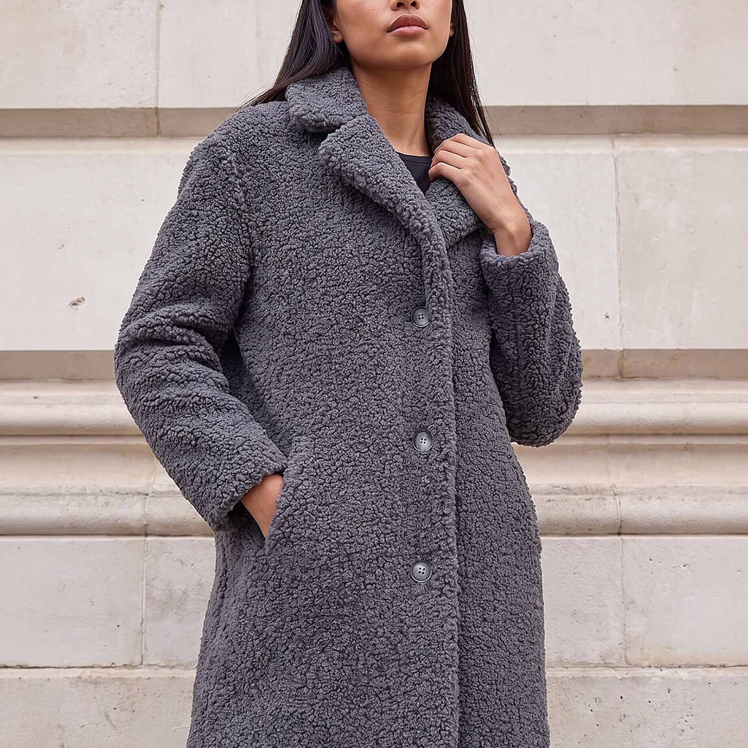 Roman Women's Petite Teddy Coat - 10 - Dark Grey - Available at M&S