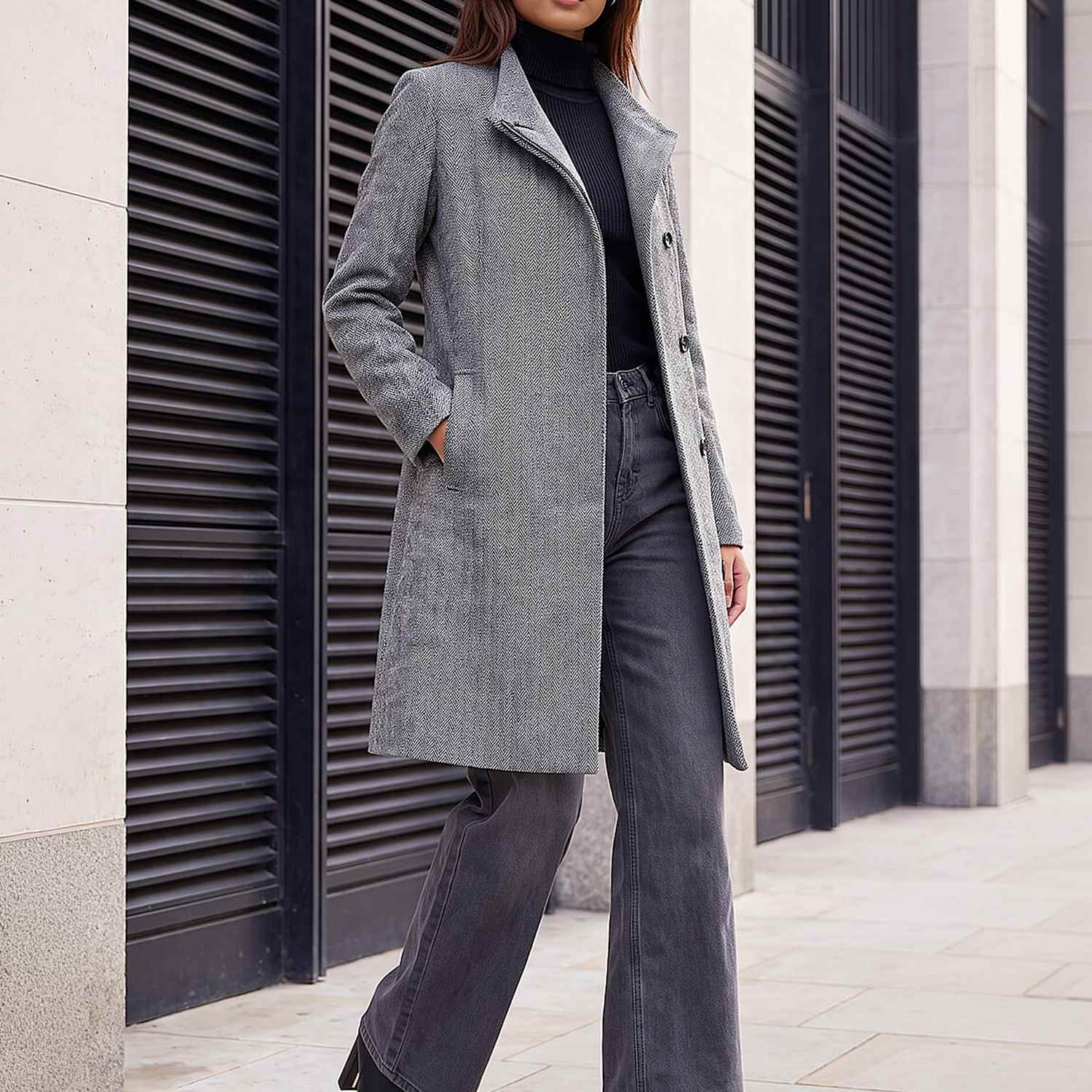 Roman Women's Tweed Funnel Neck Coat - 20 - Black Mix - Available at M&S