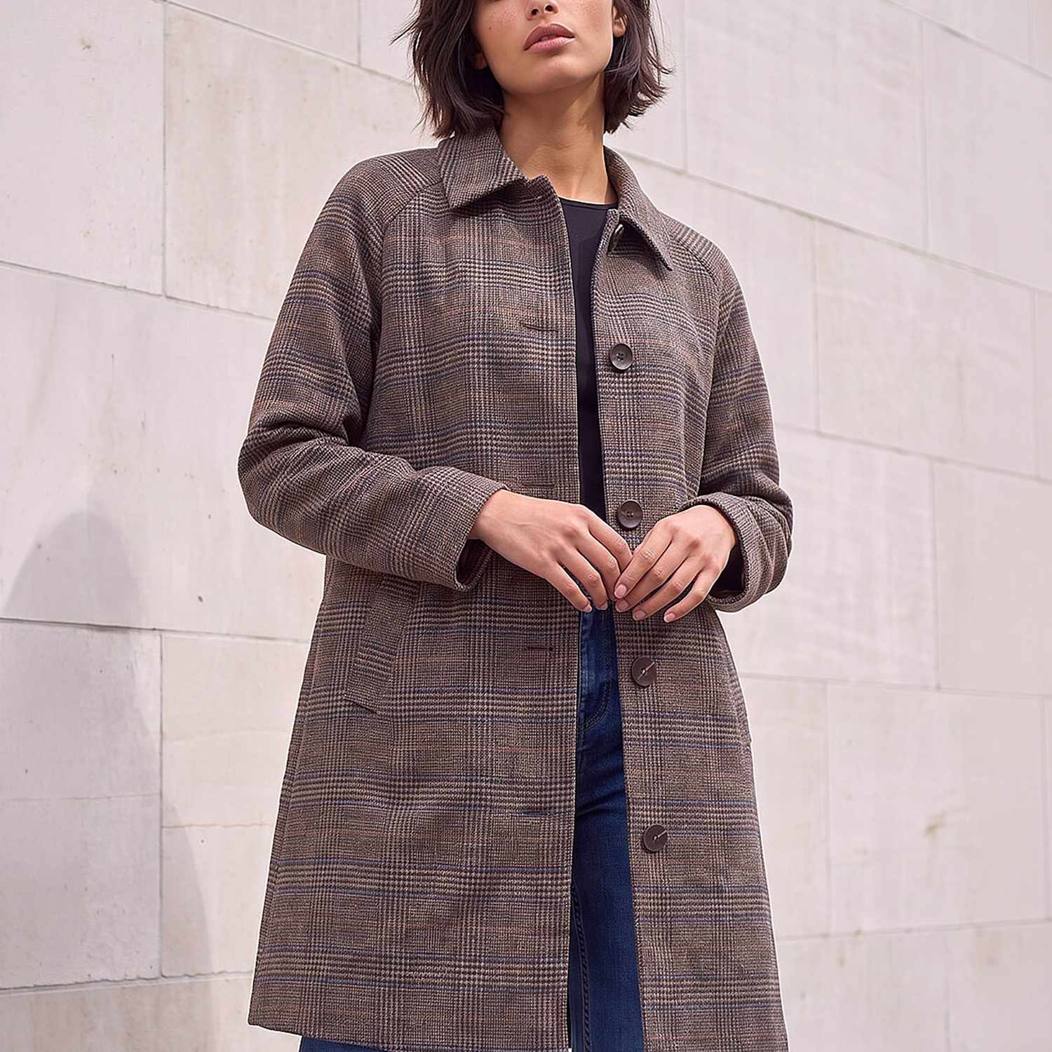Roman Women's Petite Check Coat - 16 - Brown Mix - Available at M&S