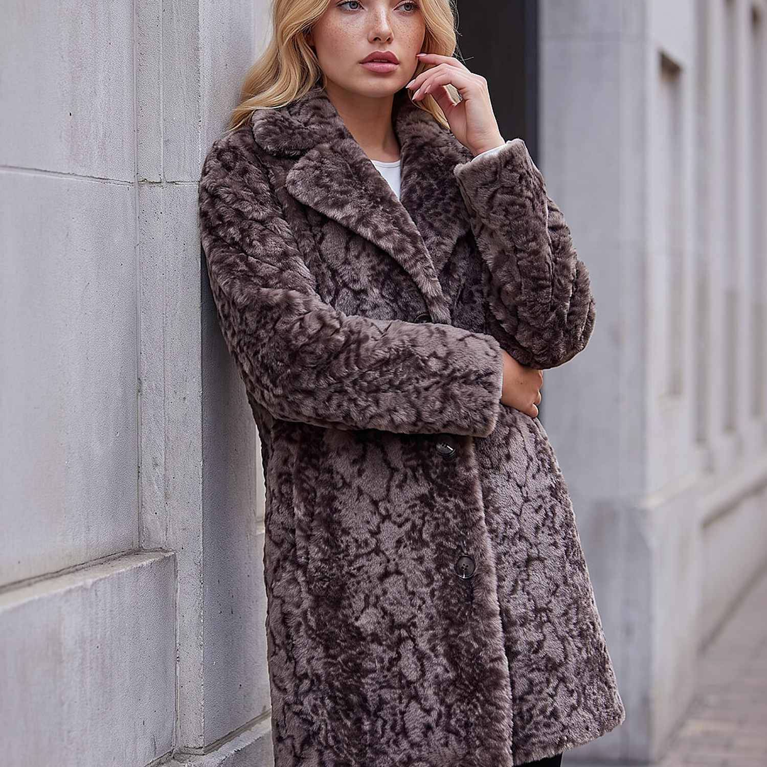 Roman Women's Petite Animal Print Faux Fur Coat - 18 - Taupe - Available at M&S