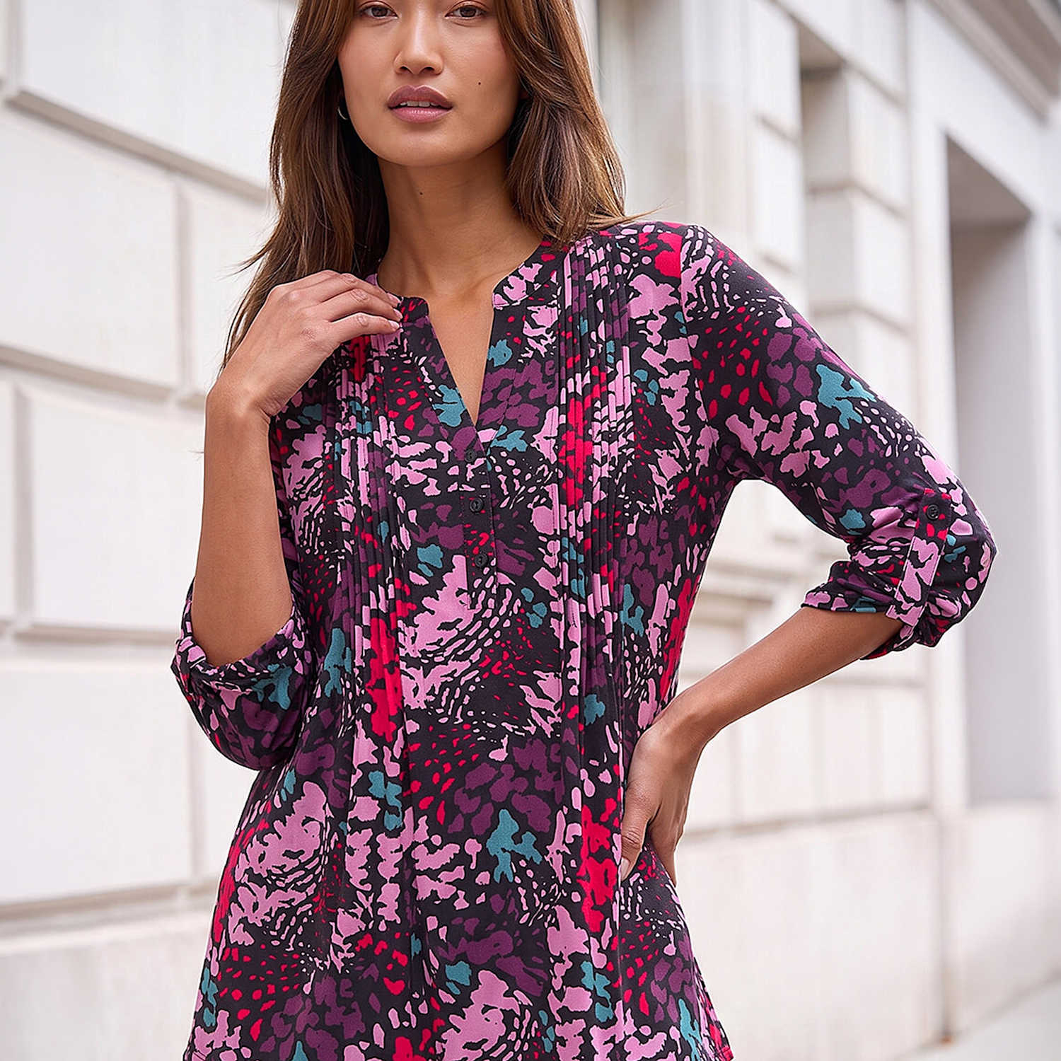 Roman Women's Animal Print Pintuck Shirt - 10 - Pink Mix - Available at M&S