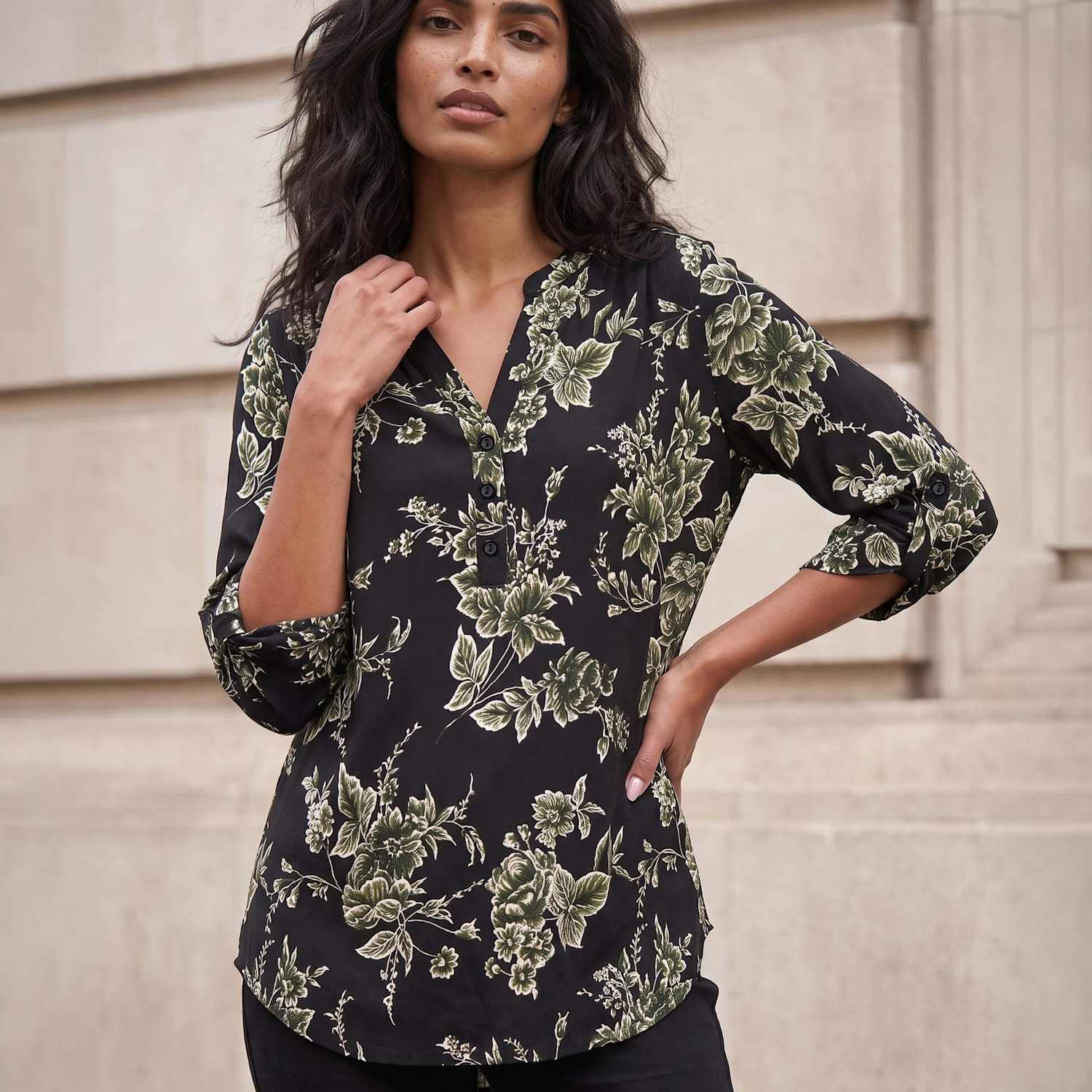 Roman Women's Floral Puff Print Stretch Shirt - 16 - Green Mix - Available at M&S