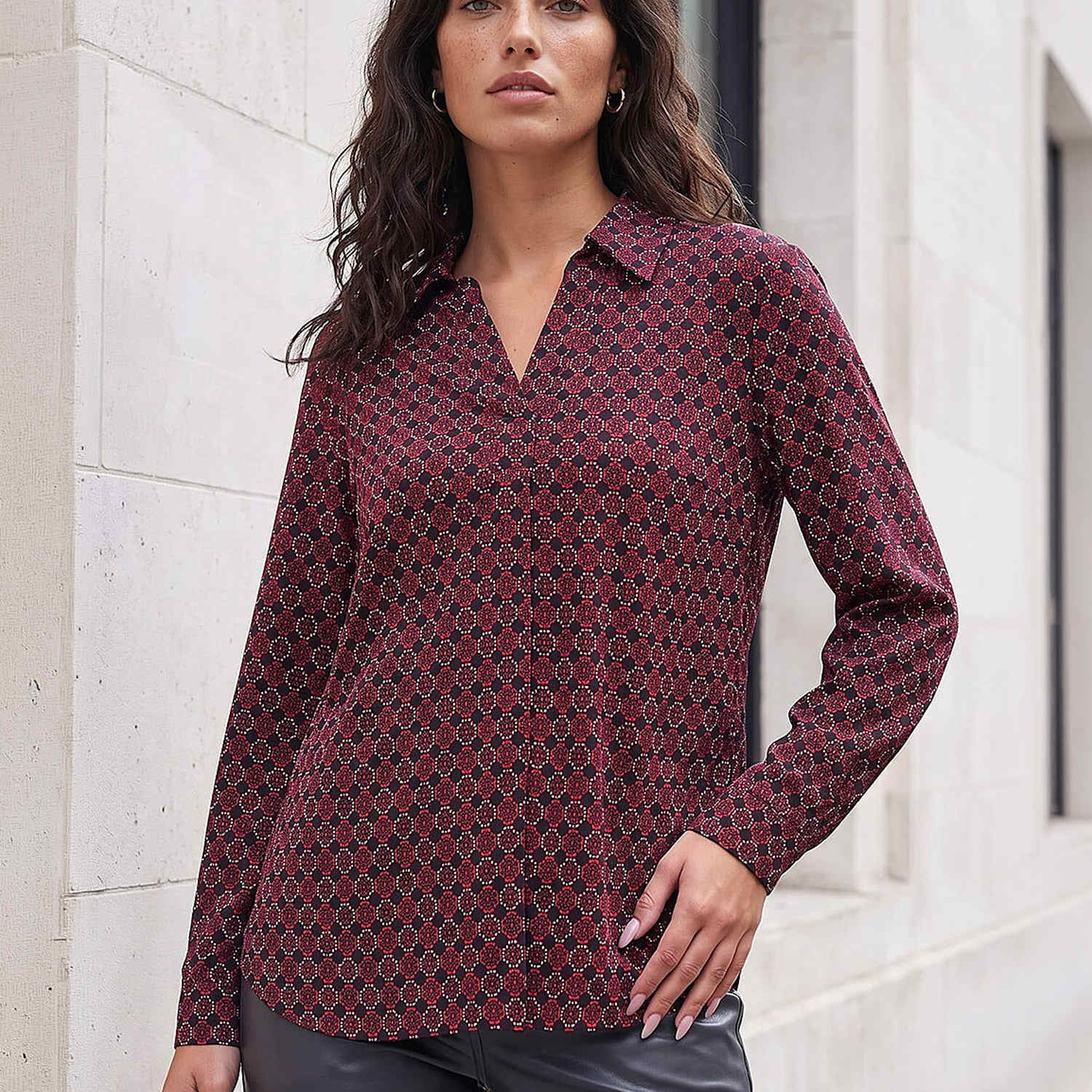 Roman Women's Geometric Shirt - 12 - Red Mix - Available at M&S