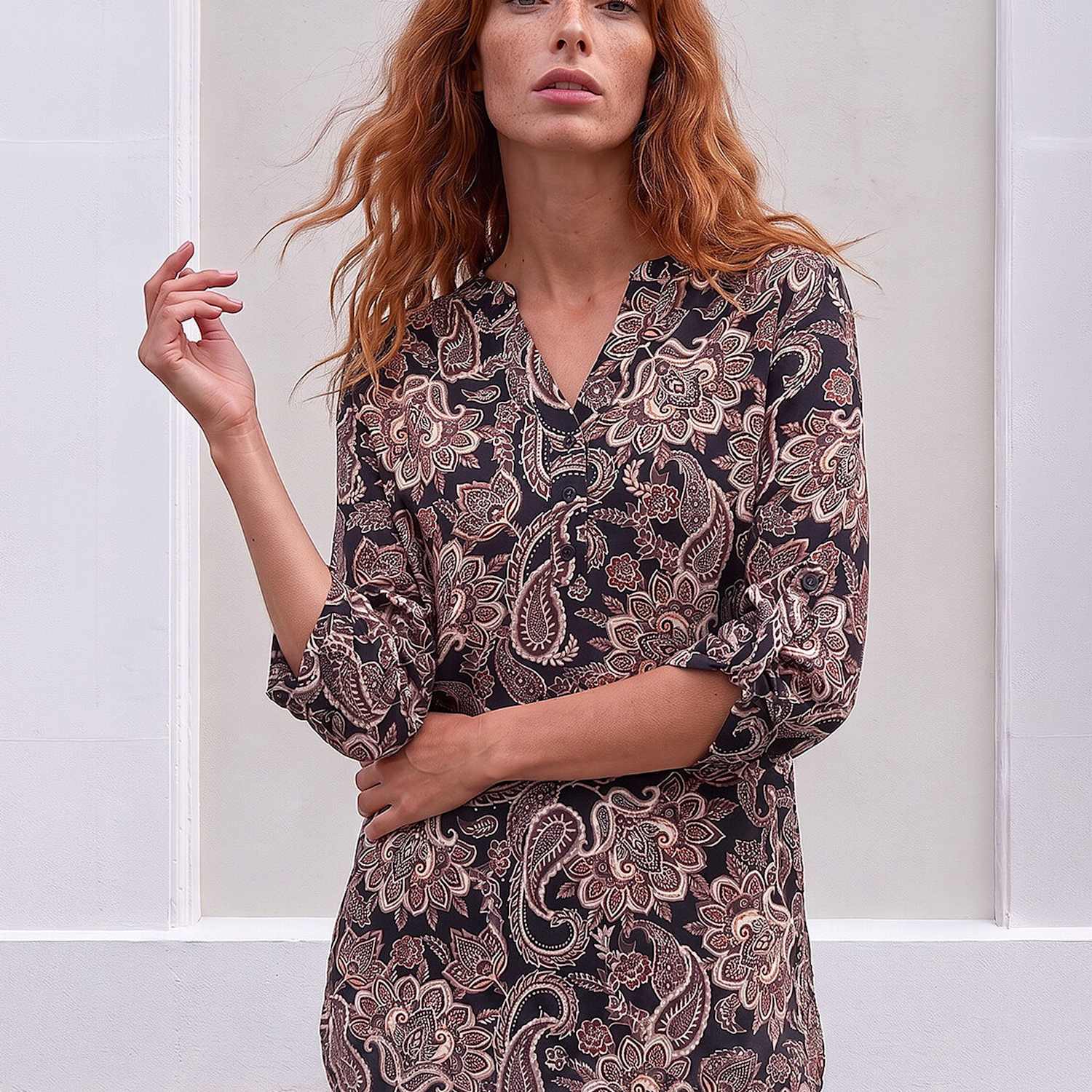 Roman Women's Paisley V Neck Shirt - 18 - Beige Mix - Available at M&S