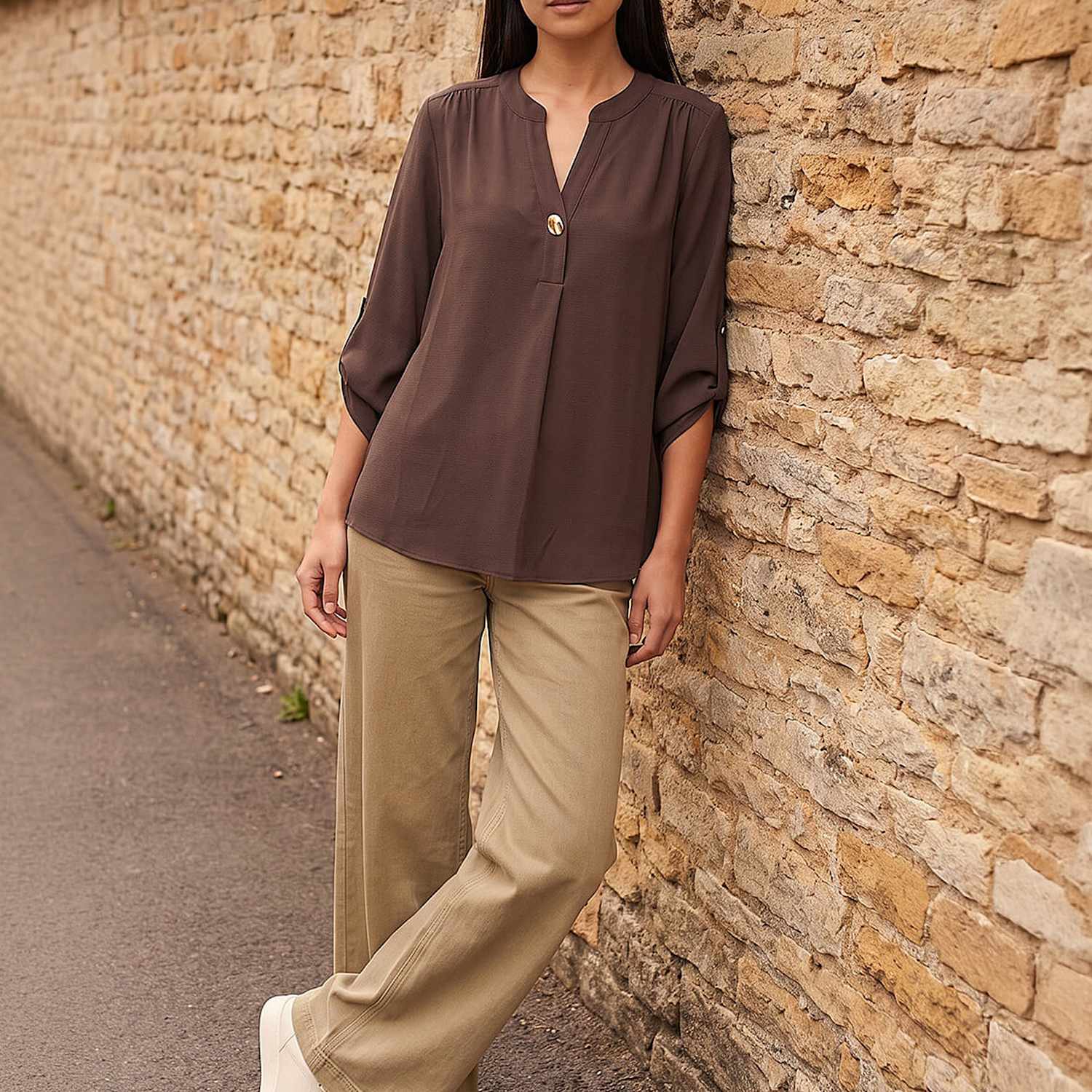 Roman Women's Button Detail Shirt - 18 - Brown Mix - Available at M&S
