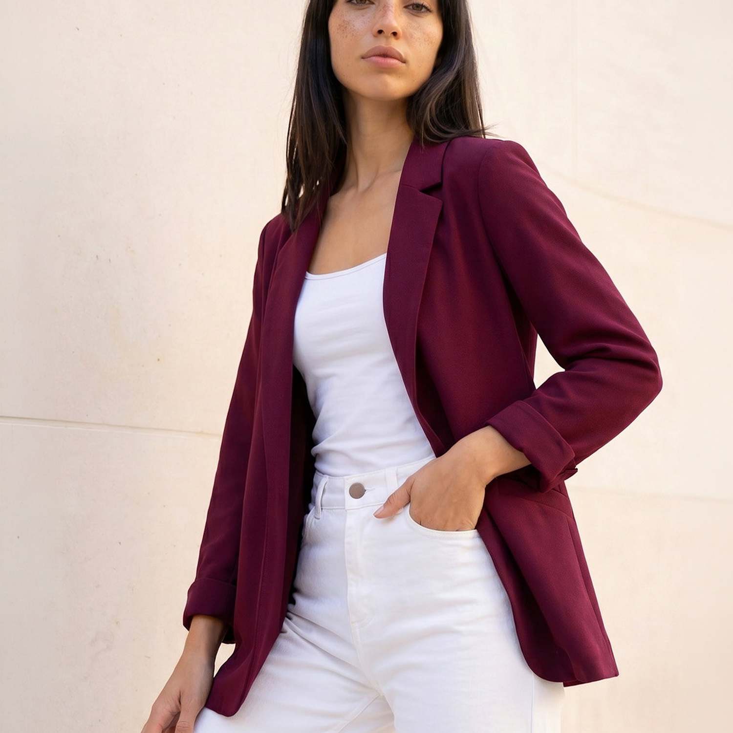 Roman Women's Petite Oversized Revere Collar Blazer - 14 - Burgundy Mix - Available at M&S