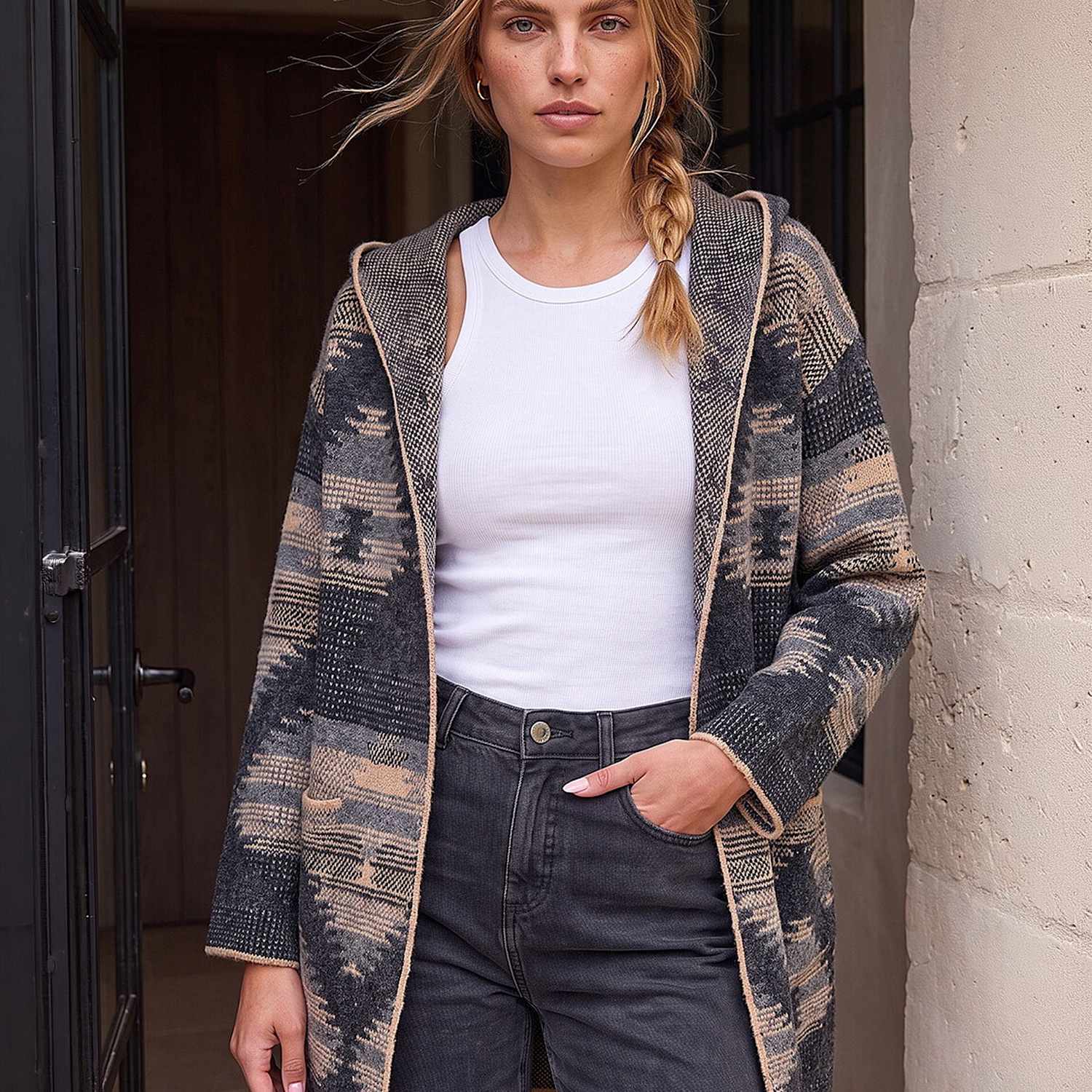 Roman Women's Jacquard Hooded Cardigan - 14 - Brown Mix - Available at M&S