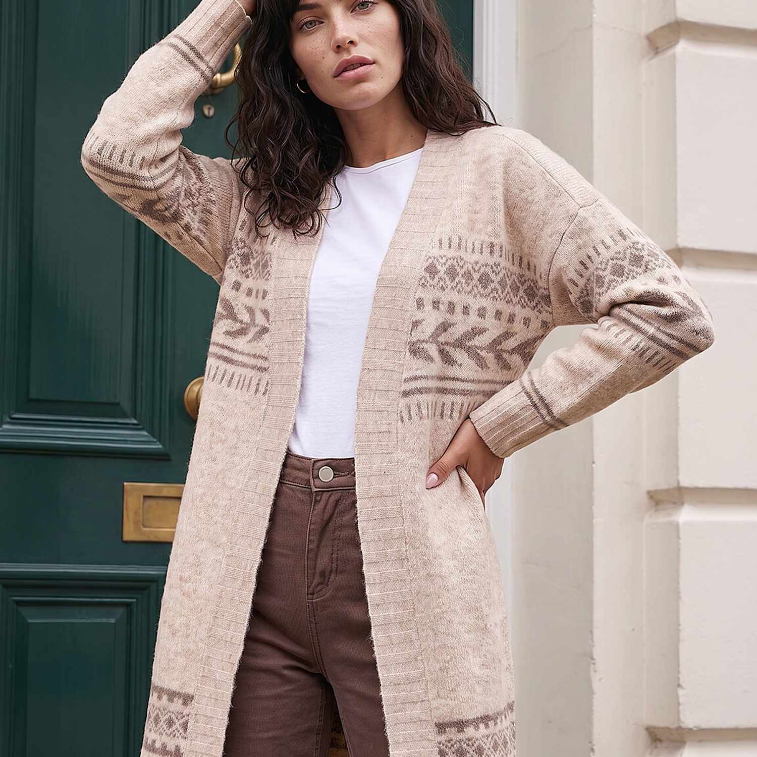 Roman Women's Patterned Belted Cardigan - 12 - Beige Mix - Available at M&S