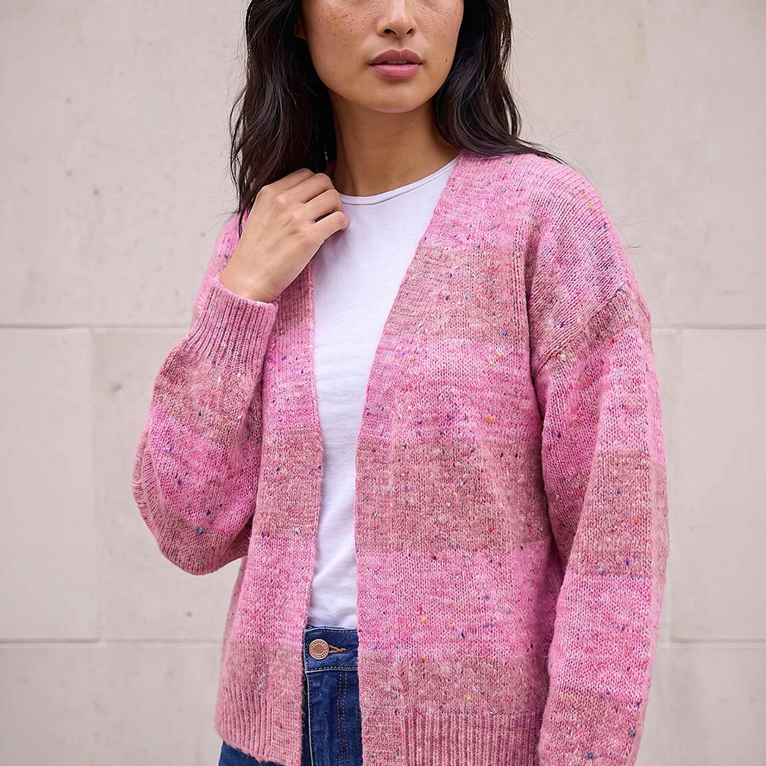 Roman Women's Petite Striped Edge To Edge Cardigan - 14 - Pink Mix - Available at M&S