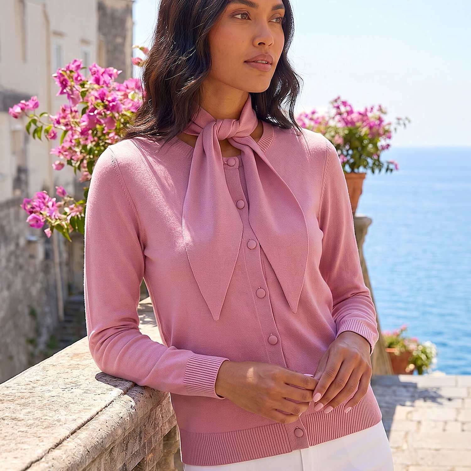 Roman Women's Tie Neck Cardigan - 12 - Pink Mix - Available at M&S