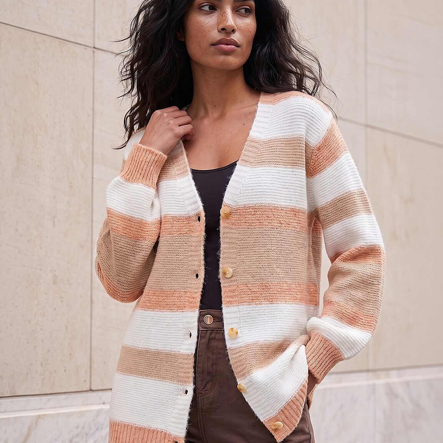 Roman Women's Striped Cardigan - 10 - Orange Mix - Available at M&S