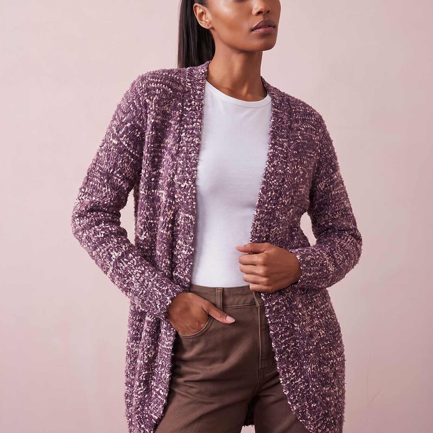 Roman Women's Textured Edge To Edge Cardigan - 18 - Mauve - Available at M&S