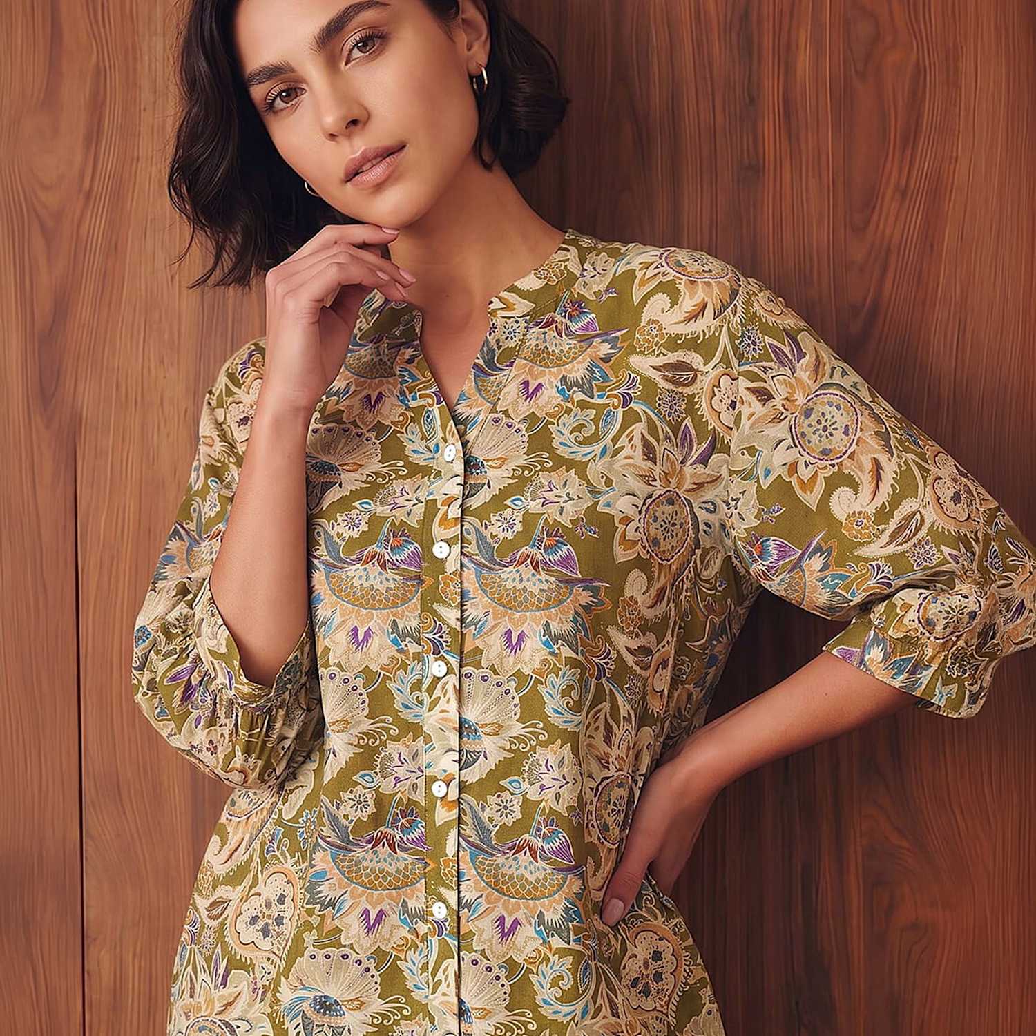 Roman Women's Floral Print V Neck Blouse - 14 - Green Mix - Available at M&S