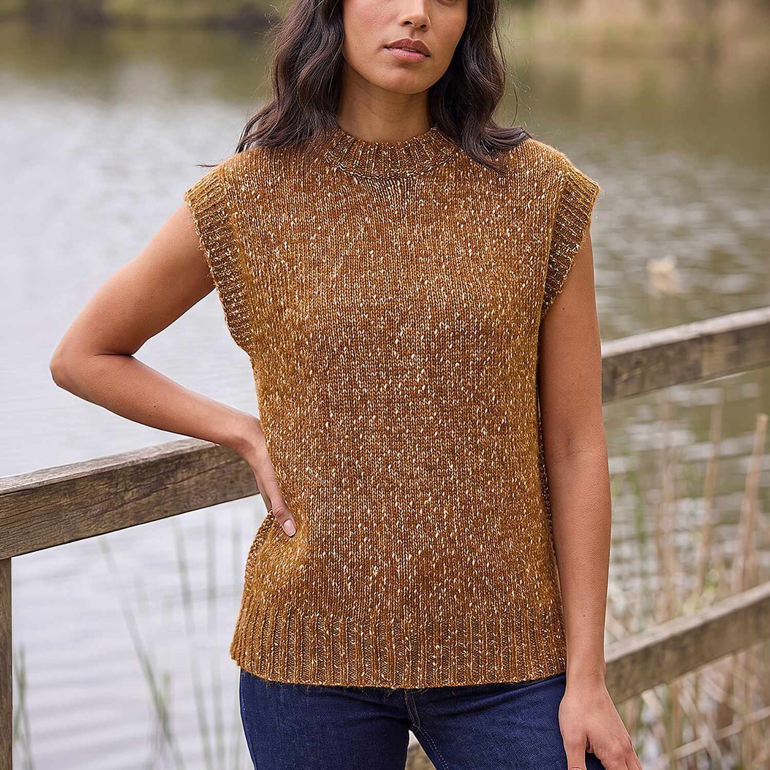 Roman Women's Speckled Knitted Vest - 10 - Brown Mix - Available at M&S