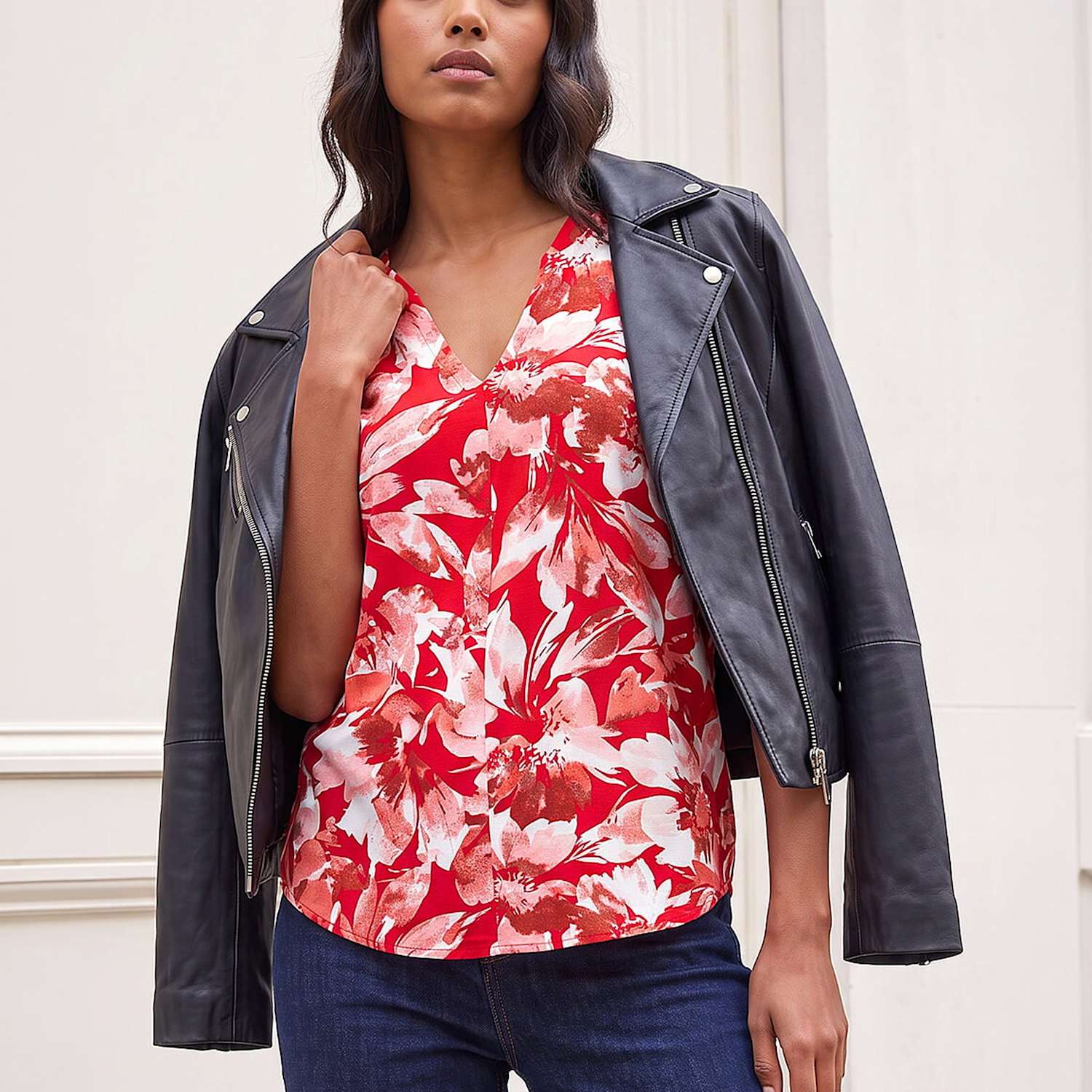 Roman Women's Floral Print Notch Neck T-Shirt - 10 - Red Mix - Available at M&S