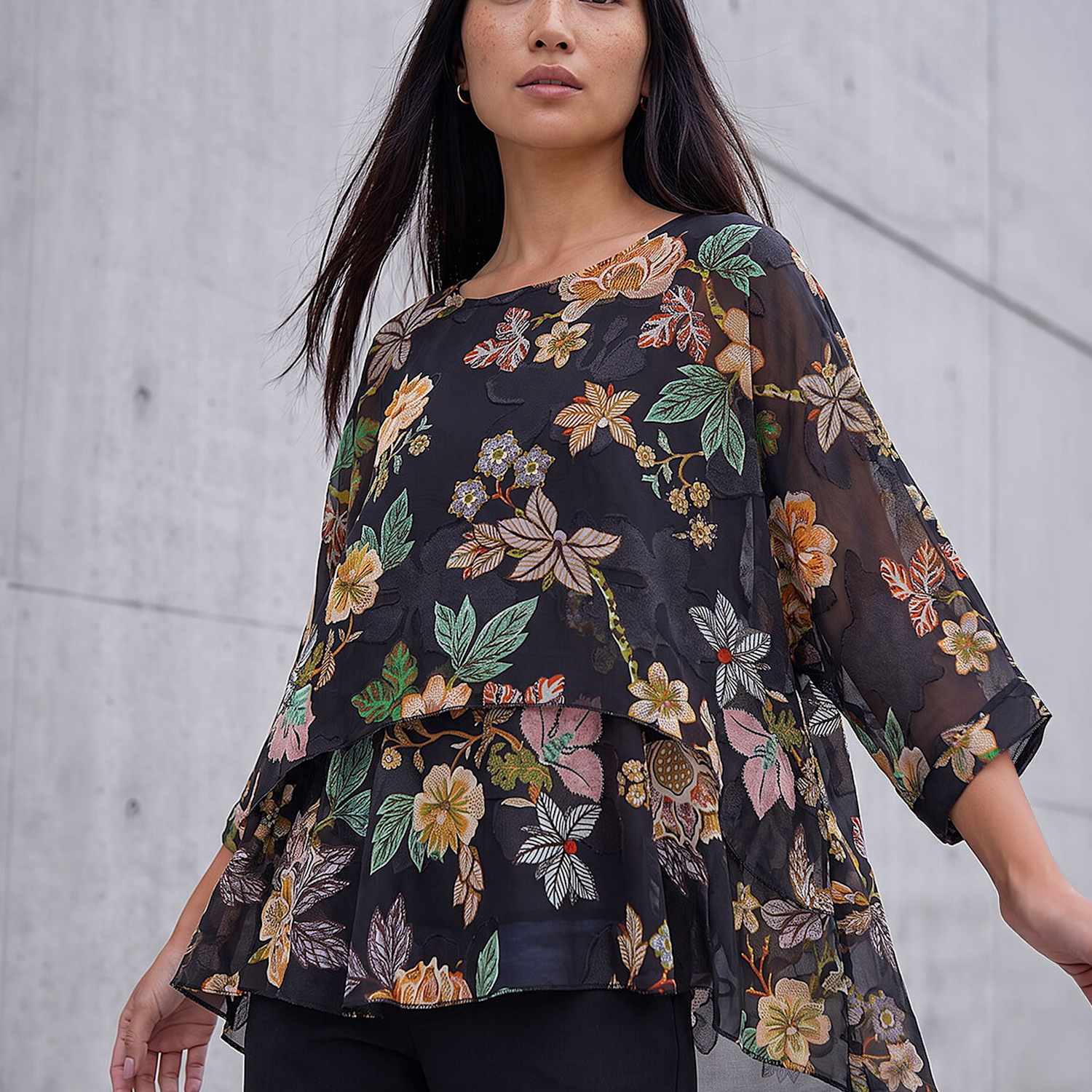 Roman Women's Floral Overlay Top - 12 - Black Mix - Available at M&S