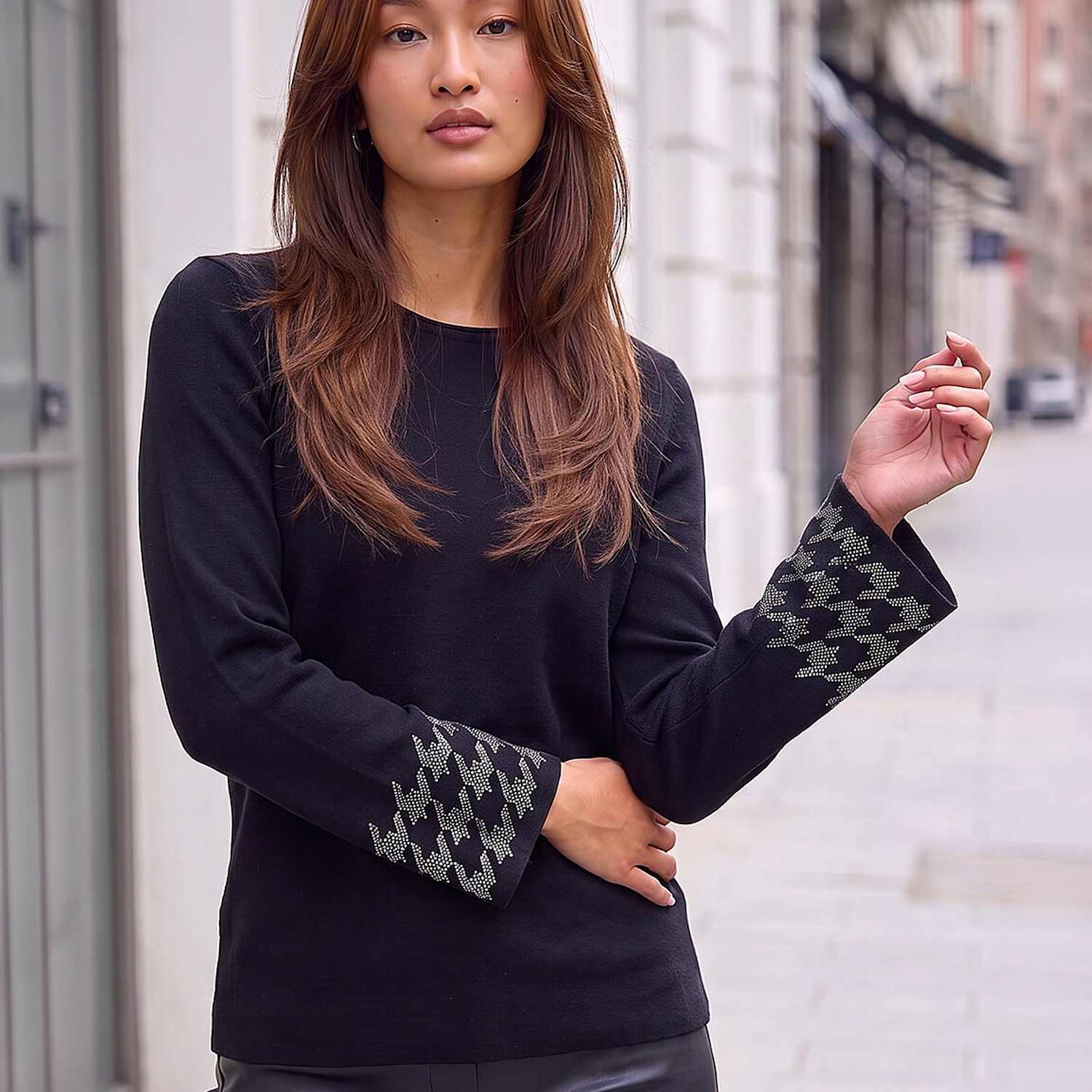 Roman Women's Rayon Blend Embellished Sleeve Jumper - 20 - Black Mix - Available at M&S