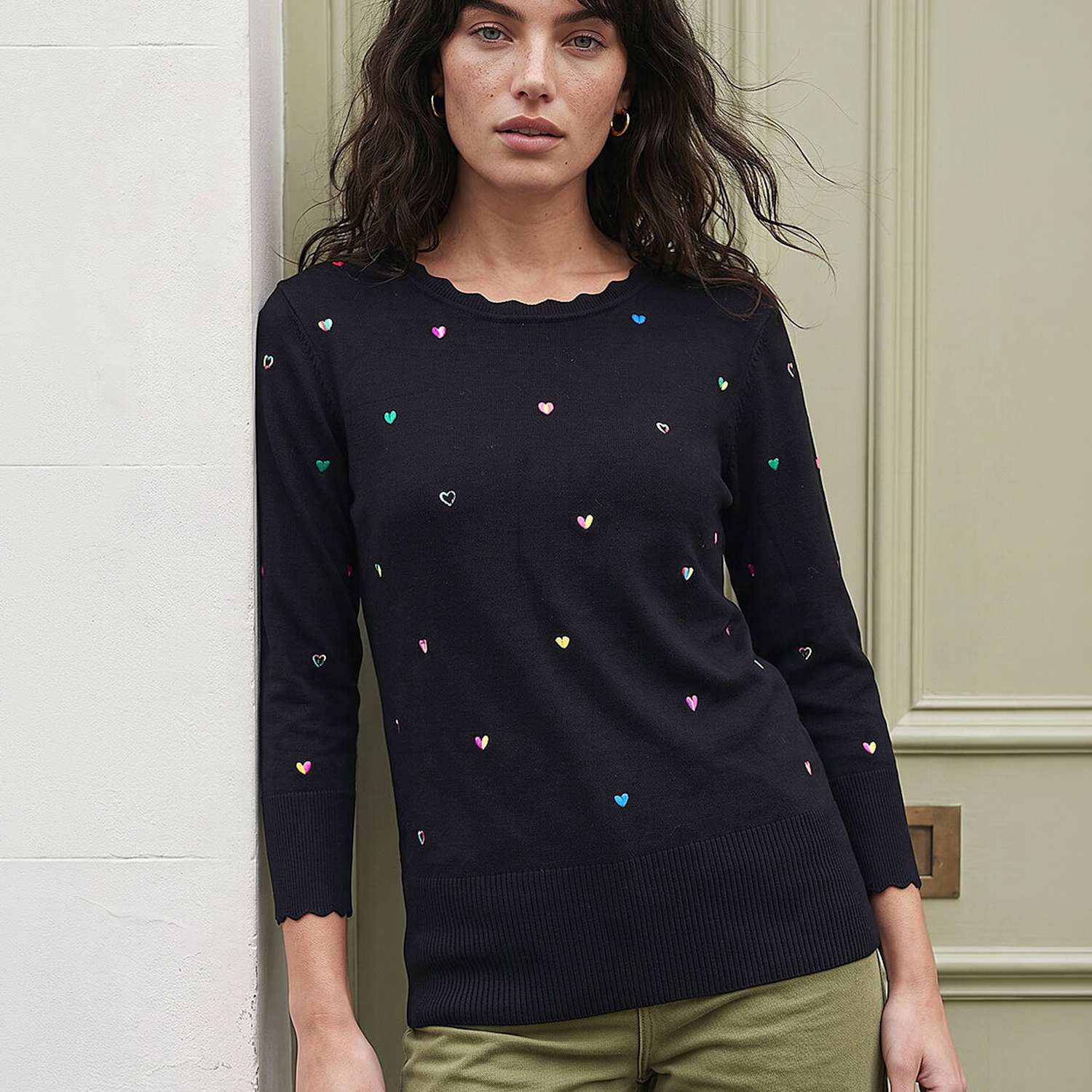 Roman Women's Rayon Rich Embroidered Heart Jumper - 16 - Black Mix - Available at M&S