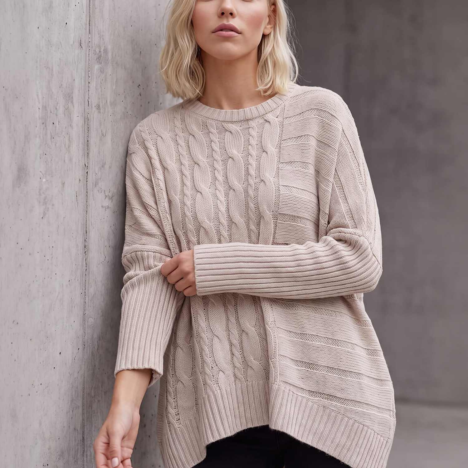 Roman Women's Petite Contrast Cable Jumper - Large - Cream Mix - Available at M&S