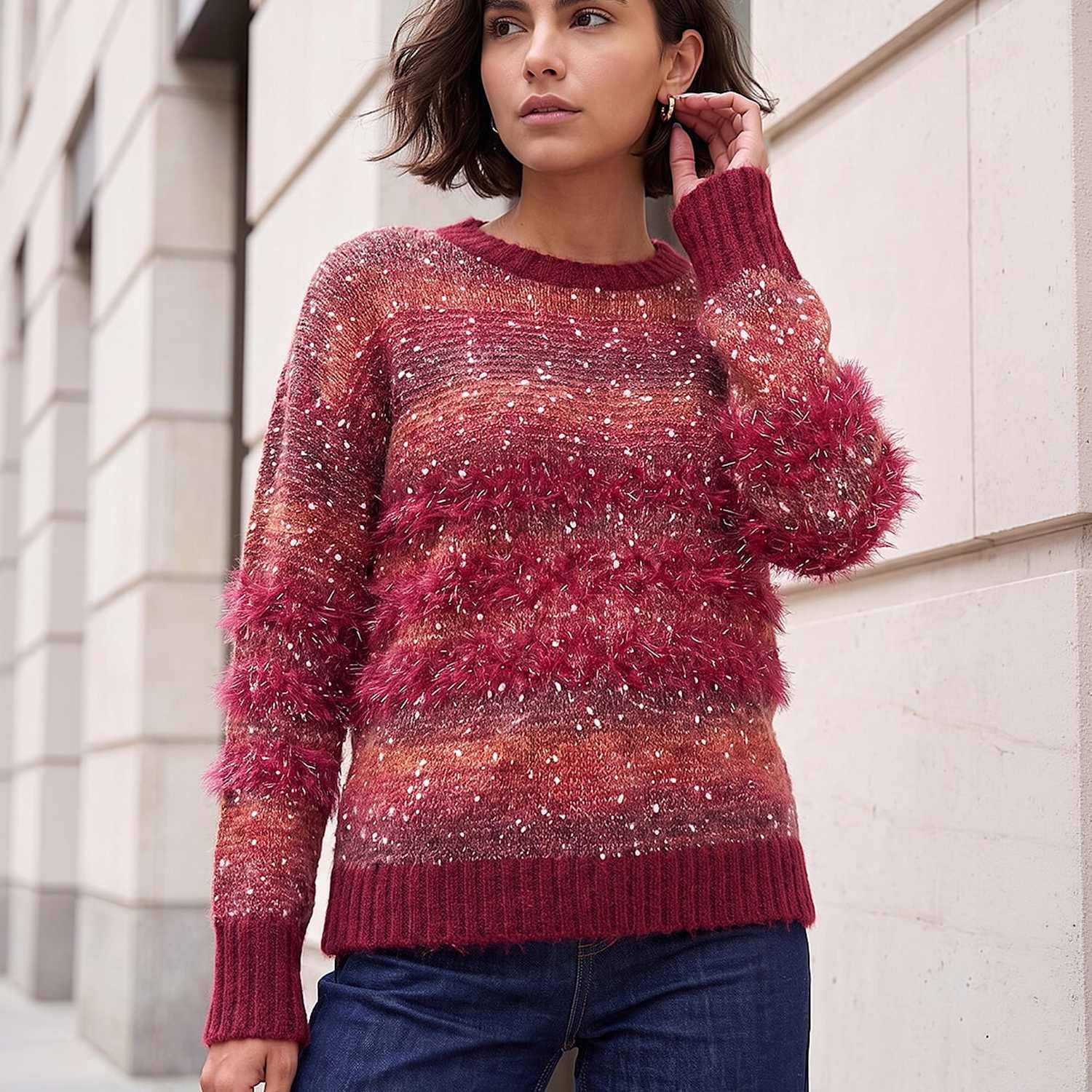 Roman Women's Fluffy Space Dyed Jumper - 12 - Red Mix - Available at M&S
