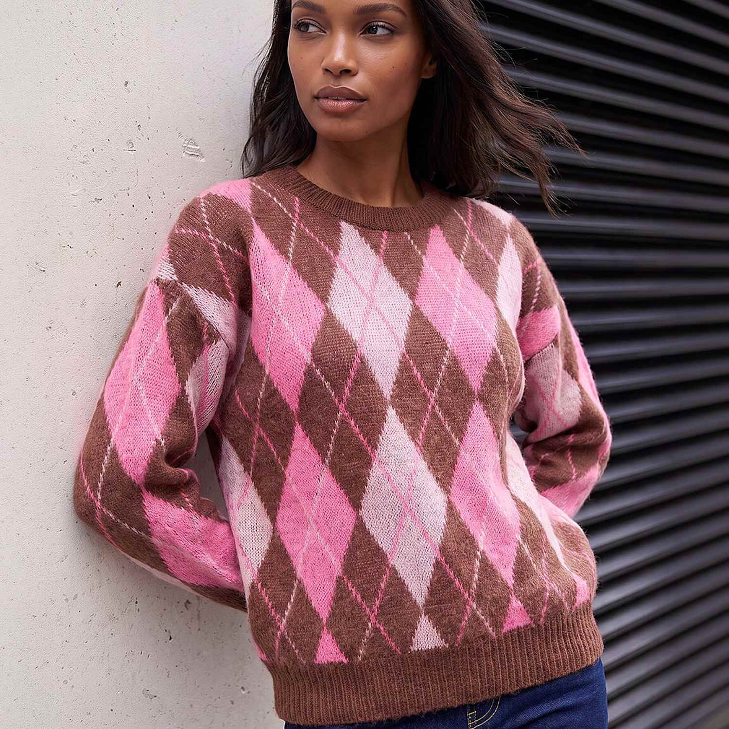 Roman Women's Argyle Jumper With Wool - 10 - Pink Mix - Available at M&S
