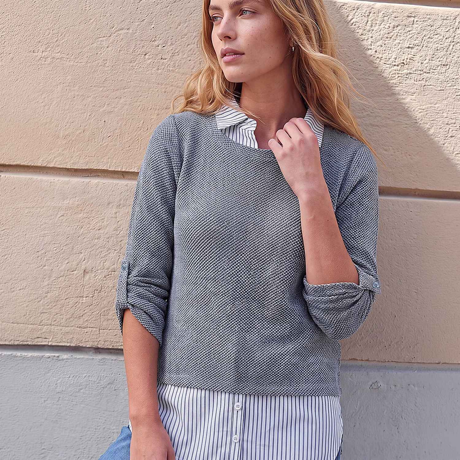 Roman Women's Textured 2 In 1 Mock Shirt Jumper - 20 - Blue Mix - Available at M&S