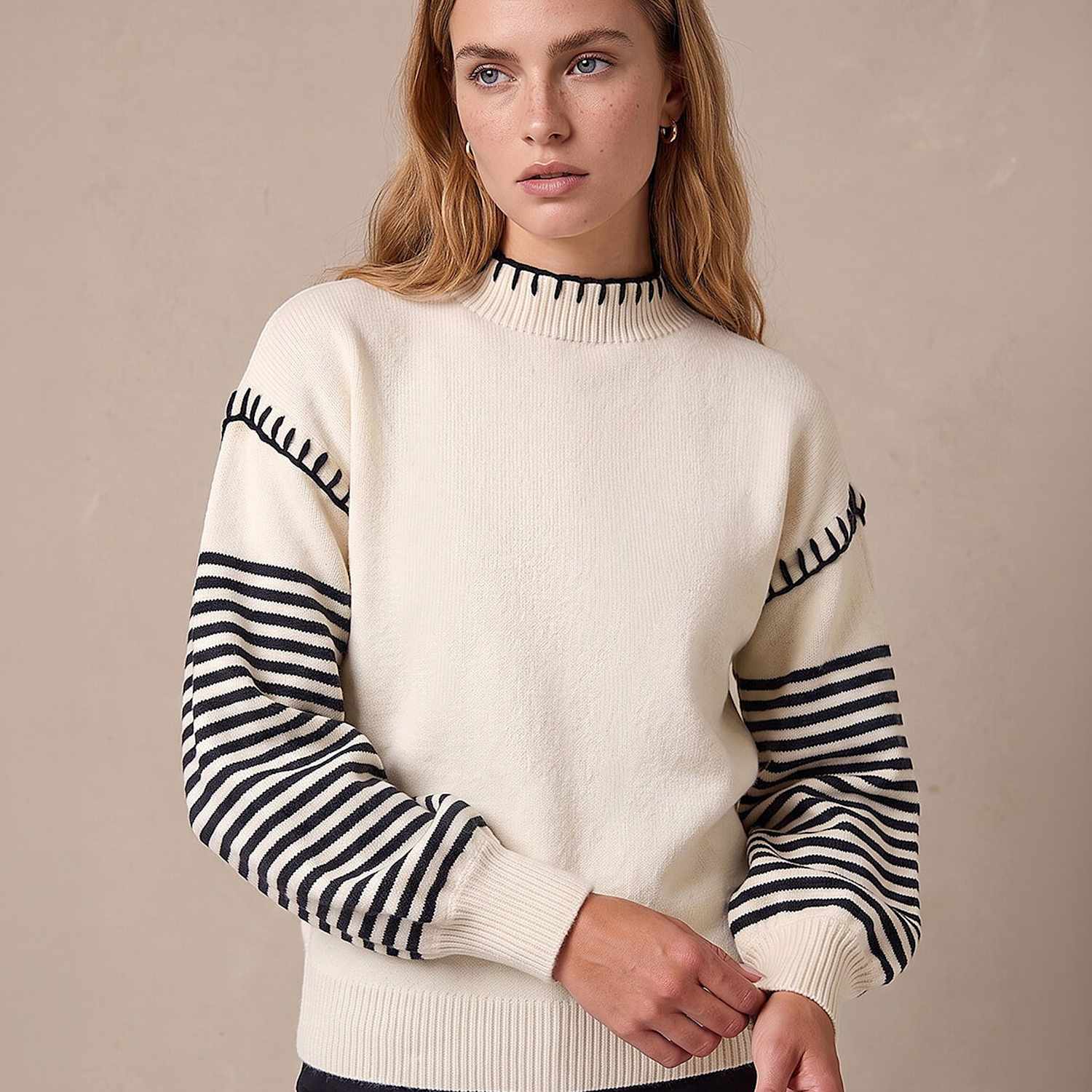 Roman Women's Striped Stitch Detail Jumper - 20 - Ivory Mix - Available at M&S