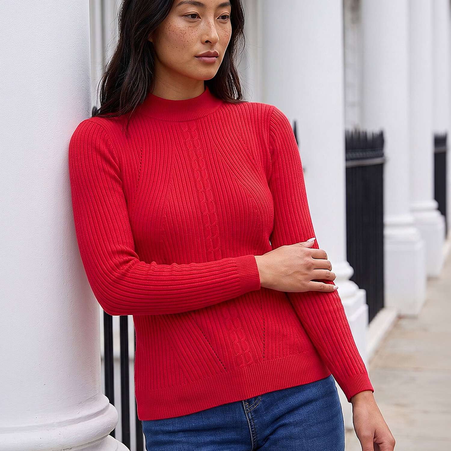 Roman Women's Rayon Blend Cable Knit Roll Neck Jumper - 16 - Red Mix - Available at M&S
