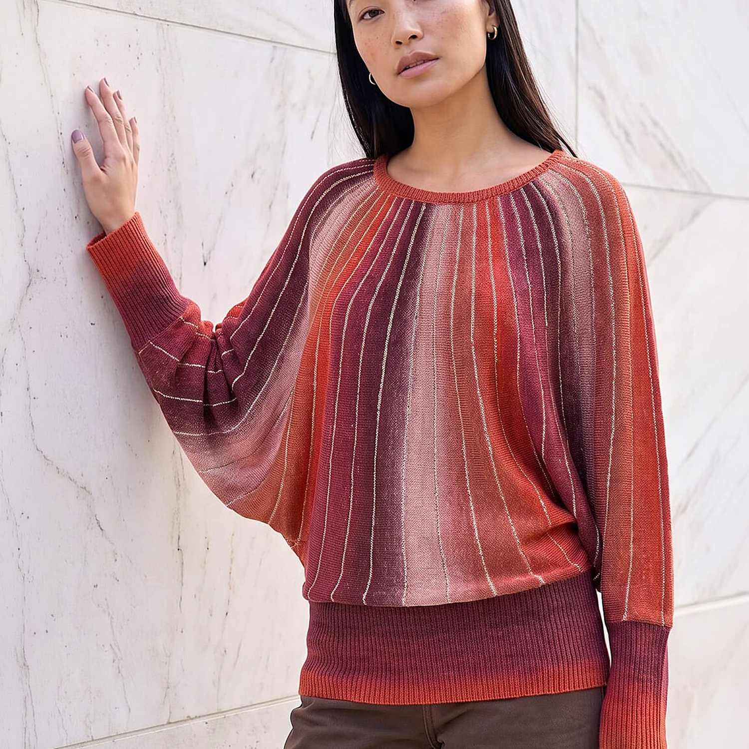 Roman Women's Space Dyed Slash Neck Batwing Sleeve Jumper - Medium - Orange Mix - Available at M&S