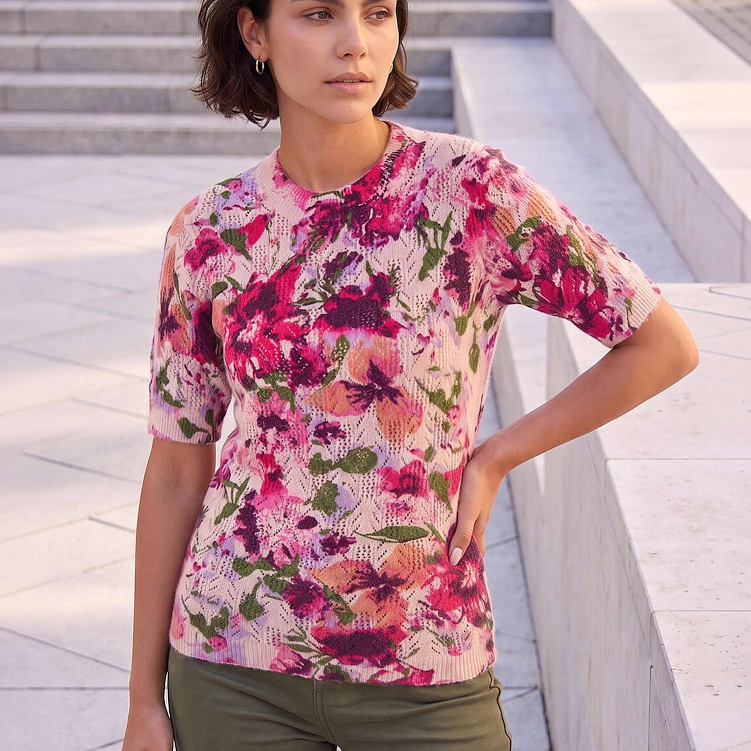 Roman Women's Floral Pointelle Jumper - 18 - Pink Mix - Available at M&S