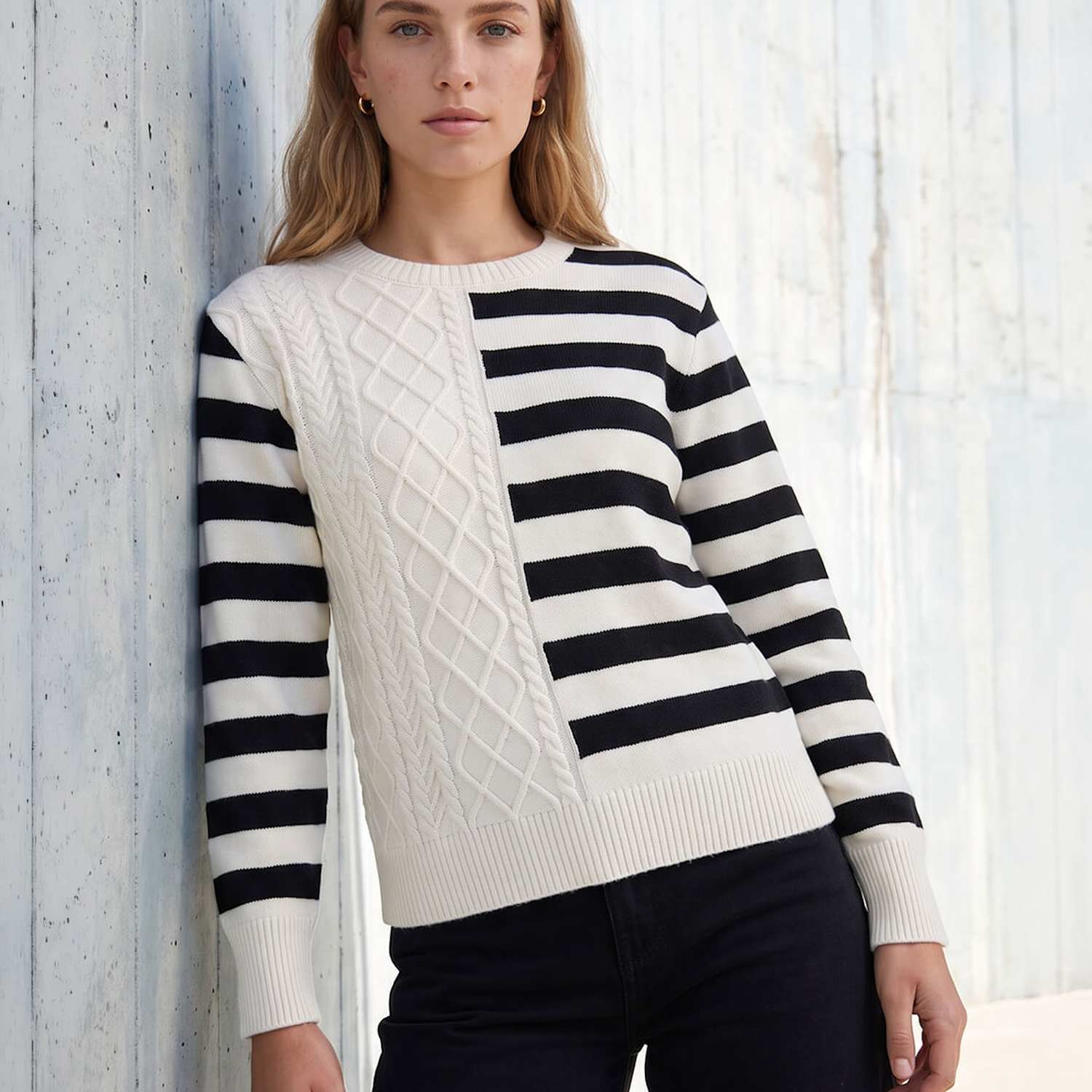 Roman Women's Rayon Blend Cable Knit Striped Jumper - 16 - Ivory Mix - Available at M&S