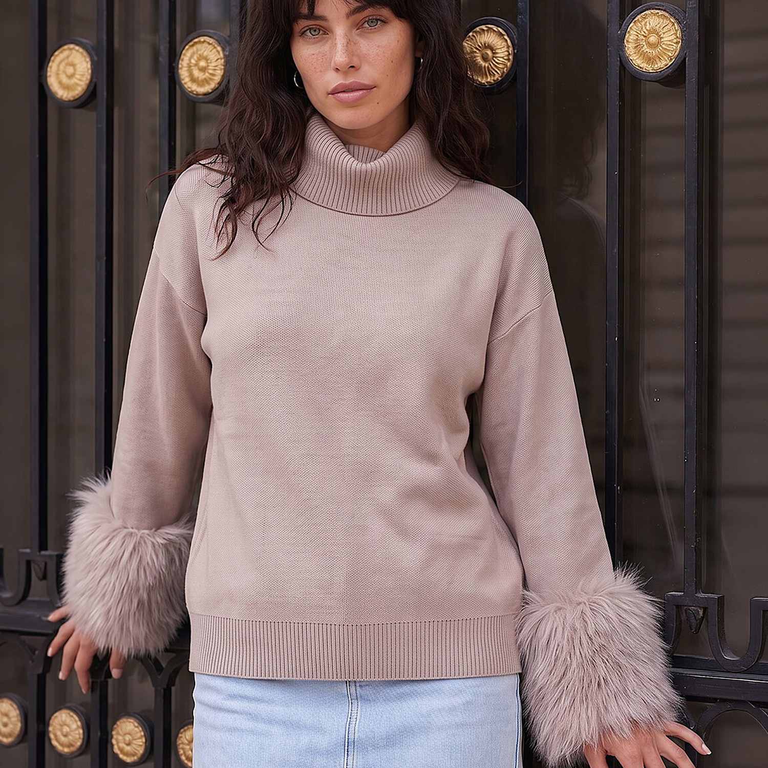 Roman Women's Rayon Blend Faux Fur Trim Jumper - 16 - Grey Mix - Available at M&S