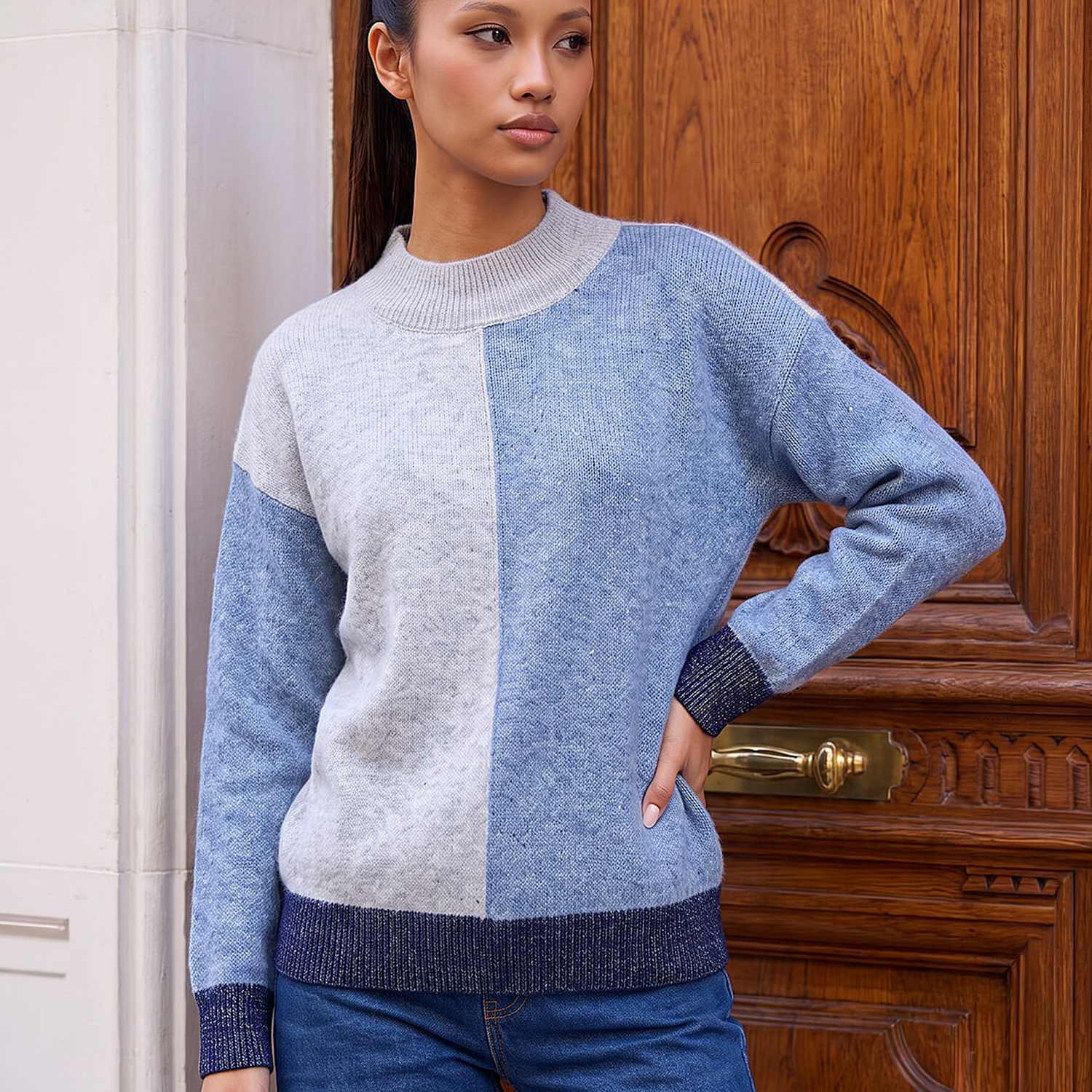 Roman Women's Sequin Colour Block Jumper - 18 - Blue Mix - Available at M&S