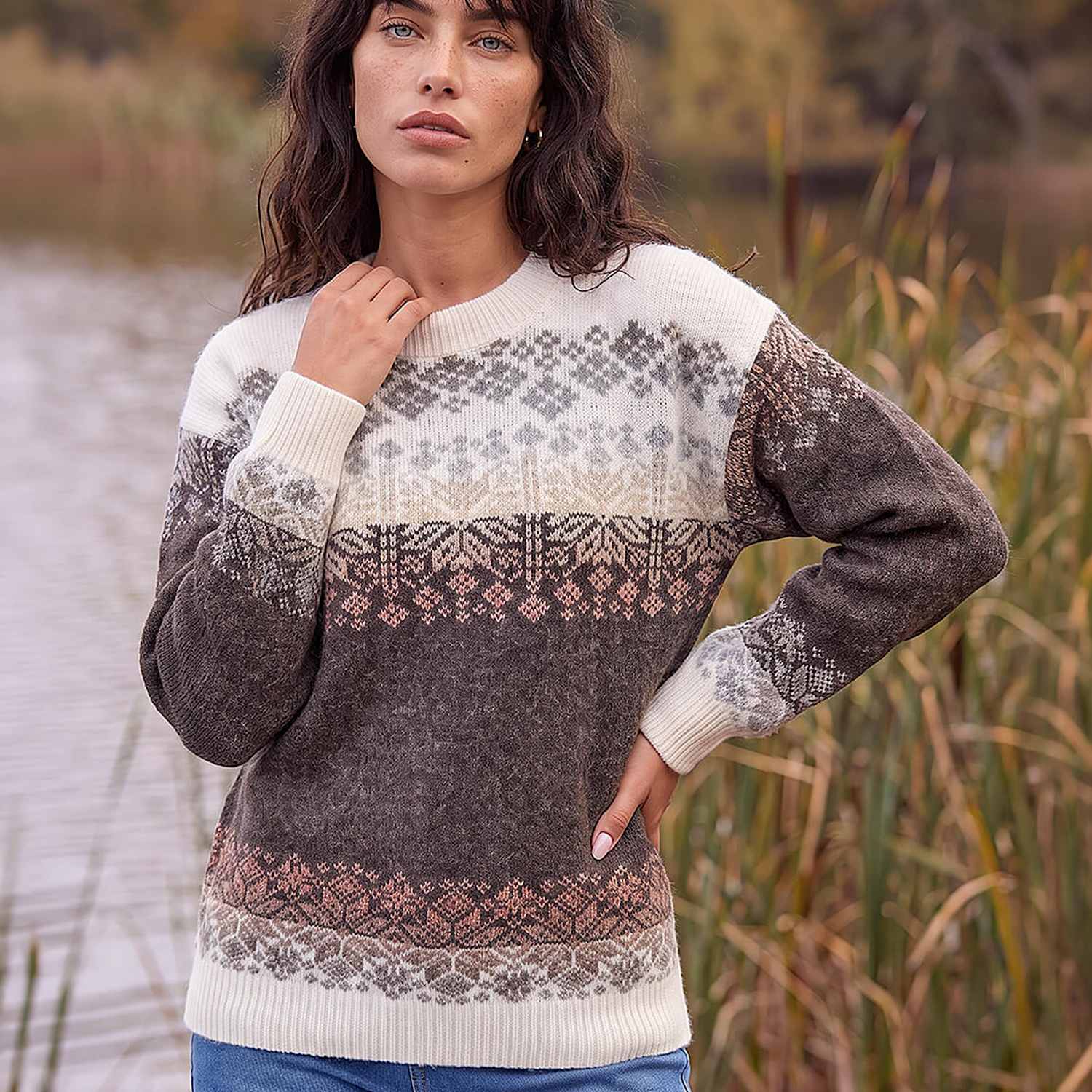 Roman Women's Snowflake Print Jumper - 16 - Brown Mix - Available at M&S