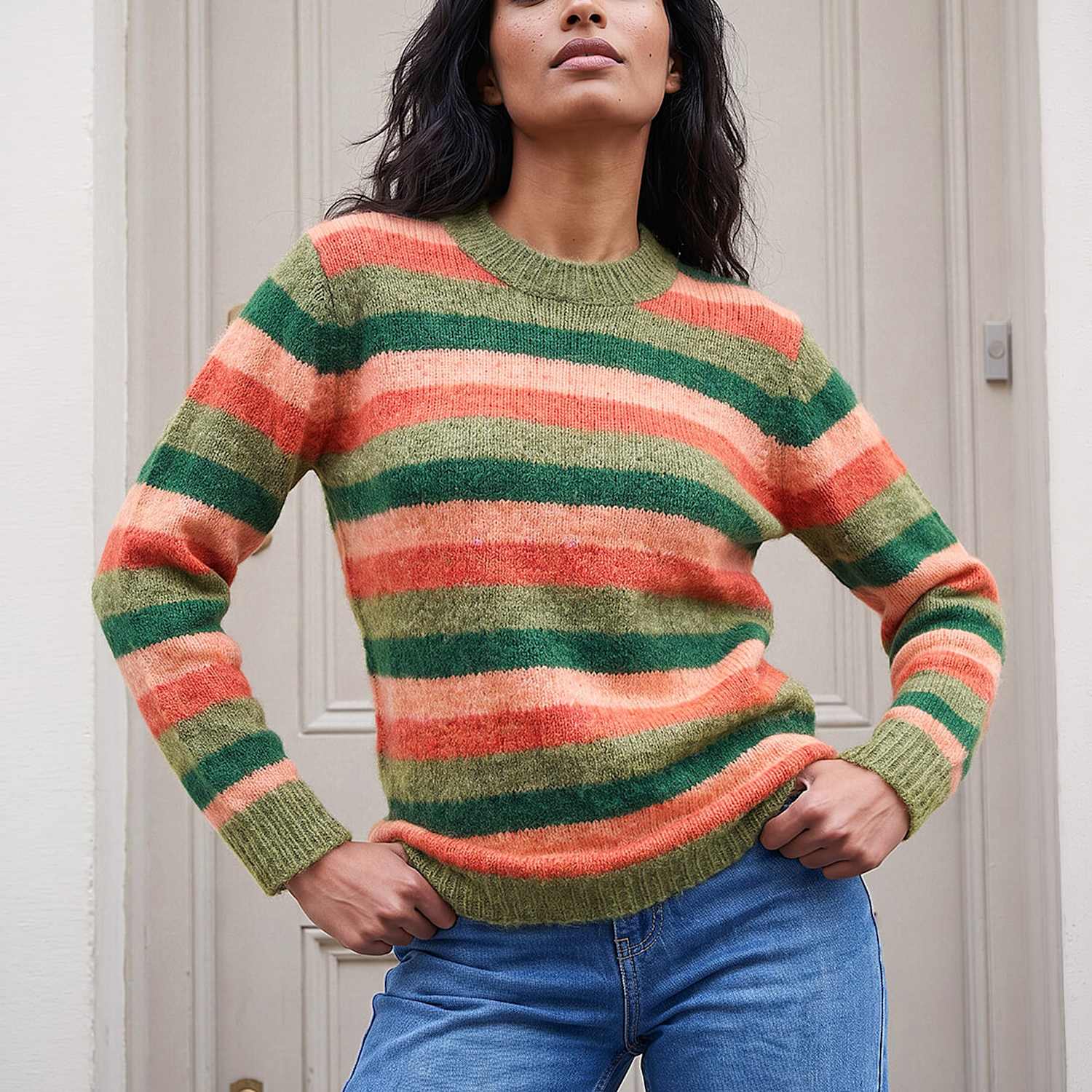 Roman Women's Striped Jumper With Wool - 16 - Orange Mix - Available at M&S