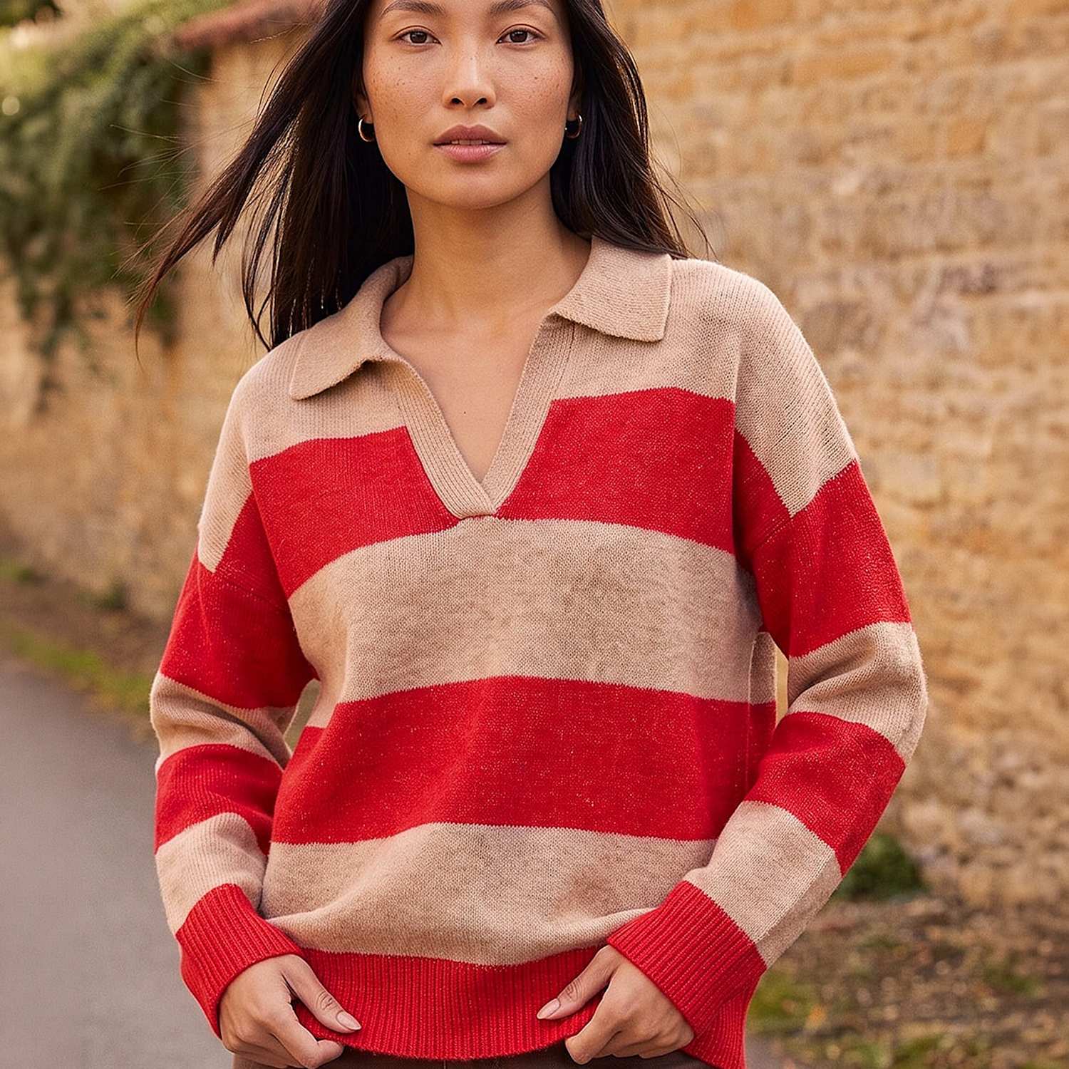 Roman Women's Striped Collared Jumper - 12 - Red Mix - Available at M&S