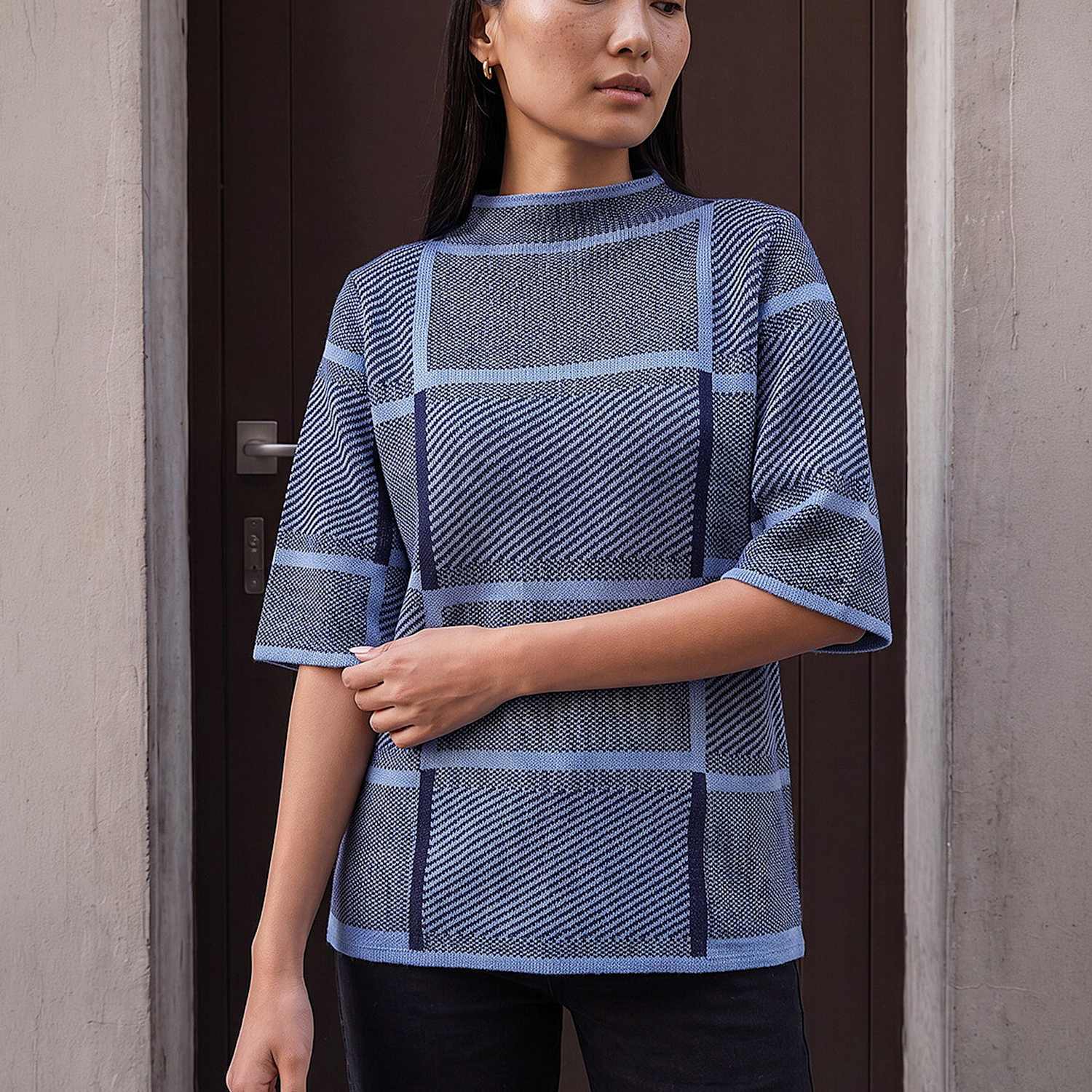 Roman Women's Checked Jumper - 10 - Navy Mix - Available at M&S
