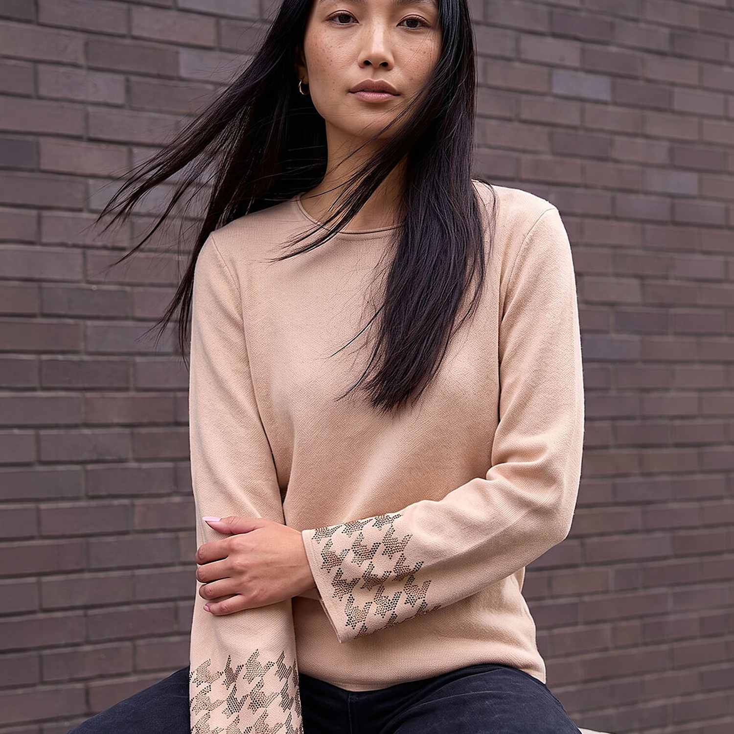Roman Women's Rayon Blend Embellished Sleeve Jumper - 12 - Beige Mix - Available at M&S