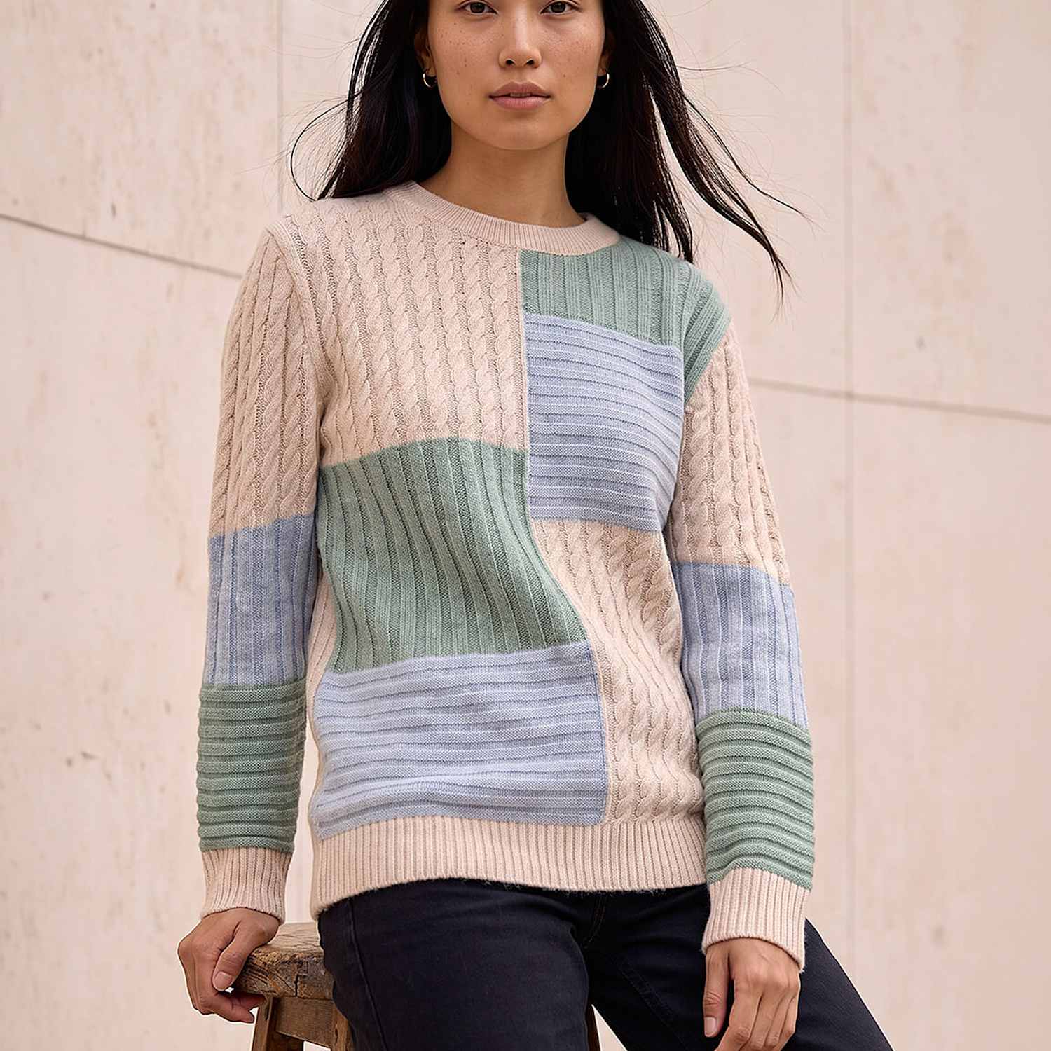 Roman Women's Colour Block Cable Knit Jumper - 14 - Ivory Mix - Available at M&S
