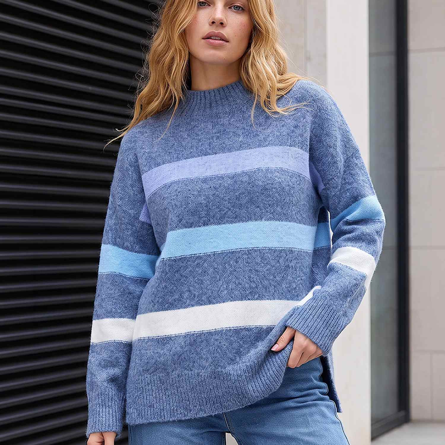 Roman Women's Rayon Blend Striped Jumper - 10 - Blue Mix - Available at M&S