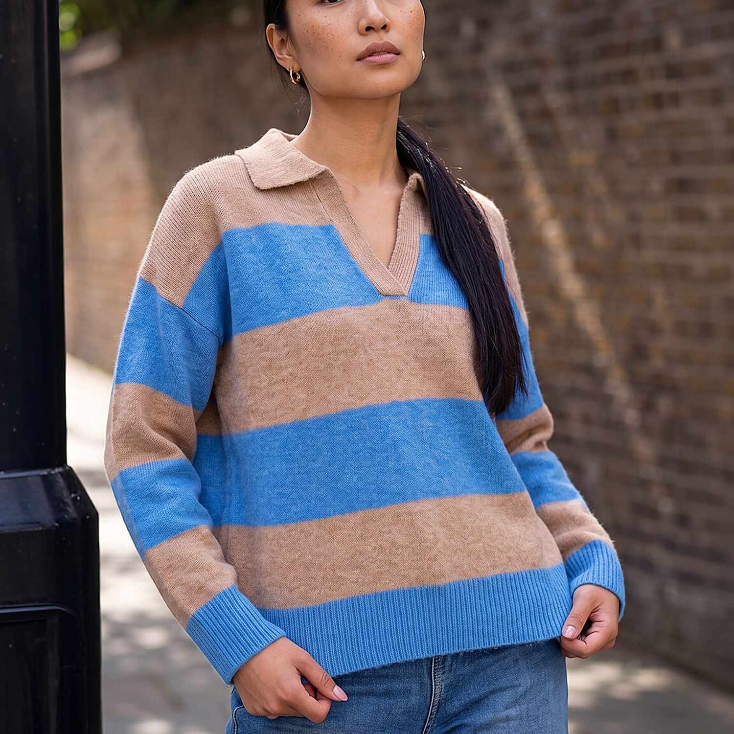 Roman Women's Striped Collared Jumper - 16 - Blue Mix - Available at M&S