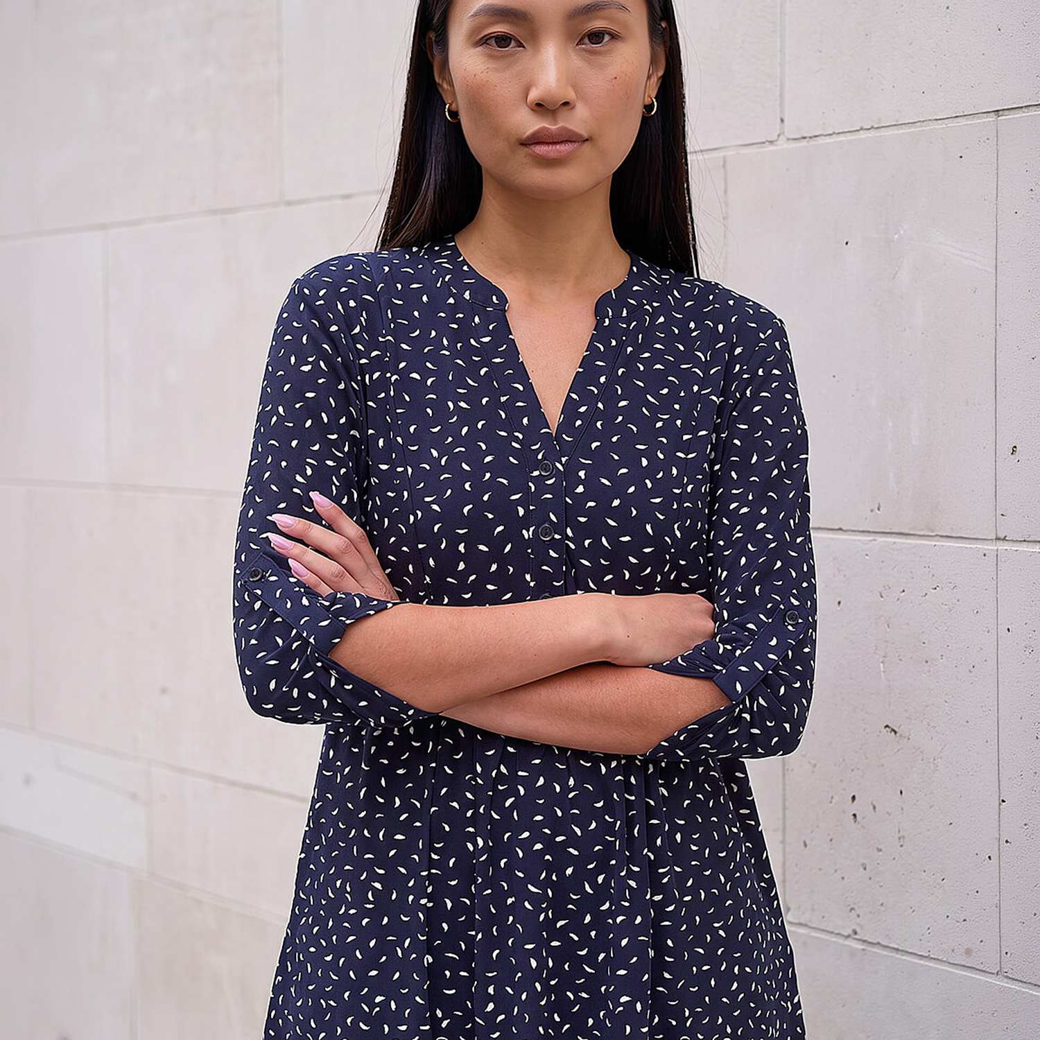 Roman Women's Ditsy Spot Puff Print Notch Neck Tunic - 14 - Navy Mix - Available at M&S