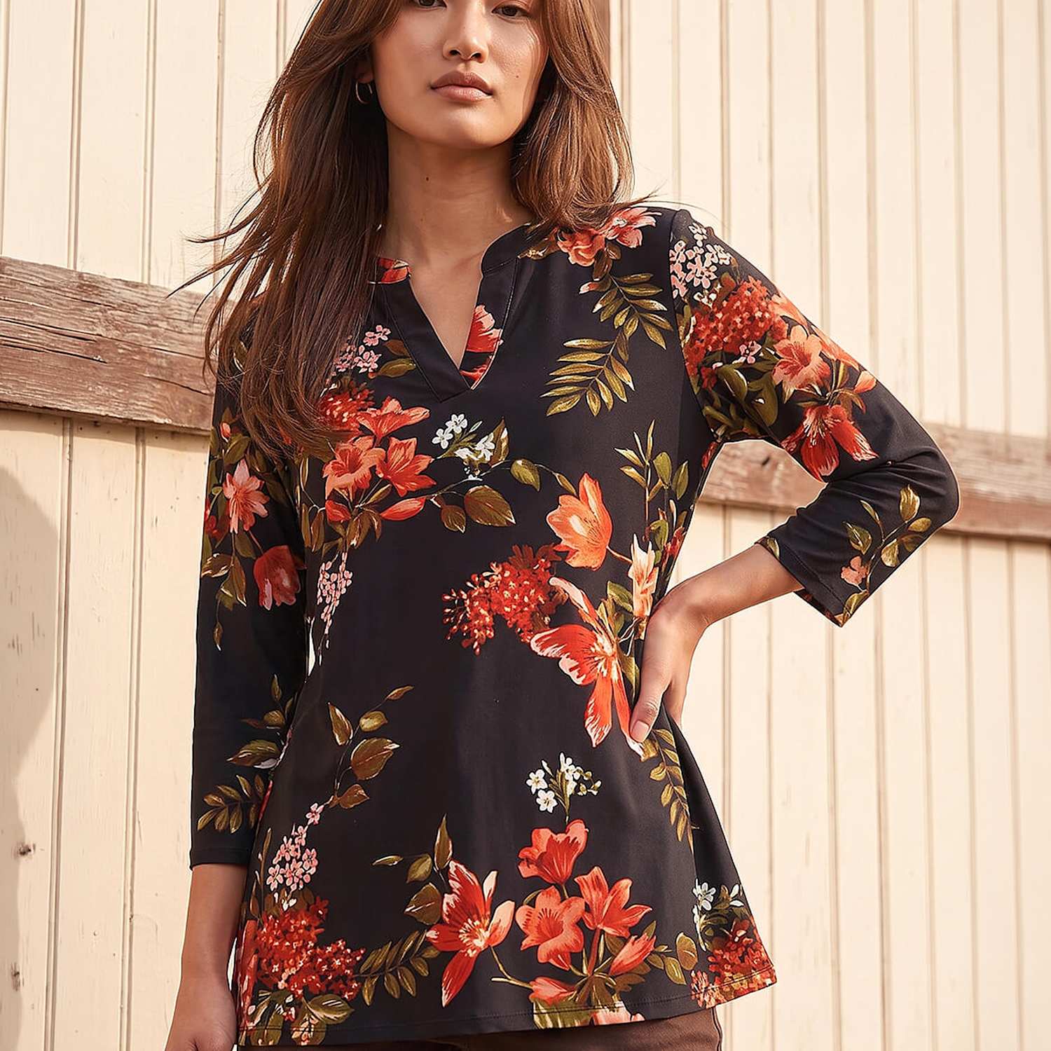 Roman Women's Floral Print Pocket Front Tunic - 12 - Red Mix - Available at M&S