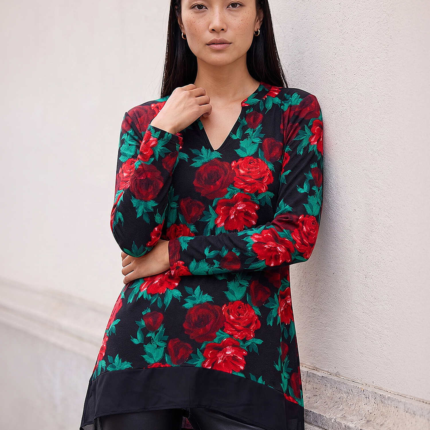 Roman Women's Chiffon Floral Print V Neck Top - 14 - Red Mix - Available at M&S