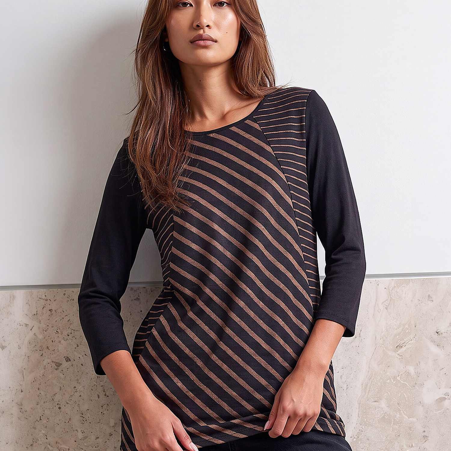 Roman Women's Striped Scarf Detail Top - 16 - Black Mix - Available at M&S