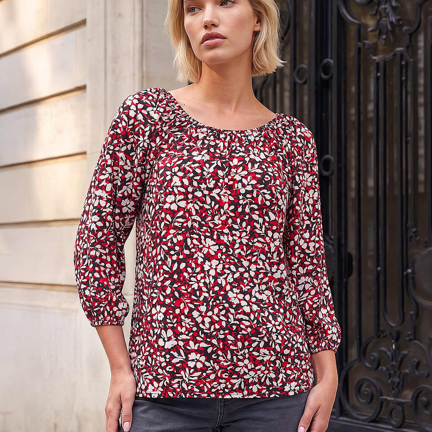 Roman Women's Floral Collared Fitted Top - 12 - Red Mix - Available at M&S
