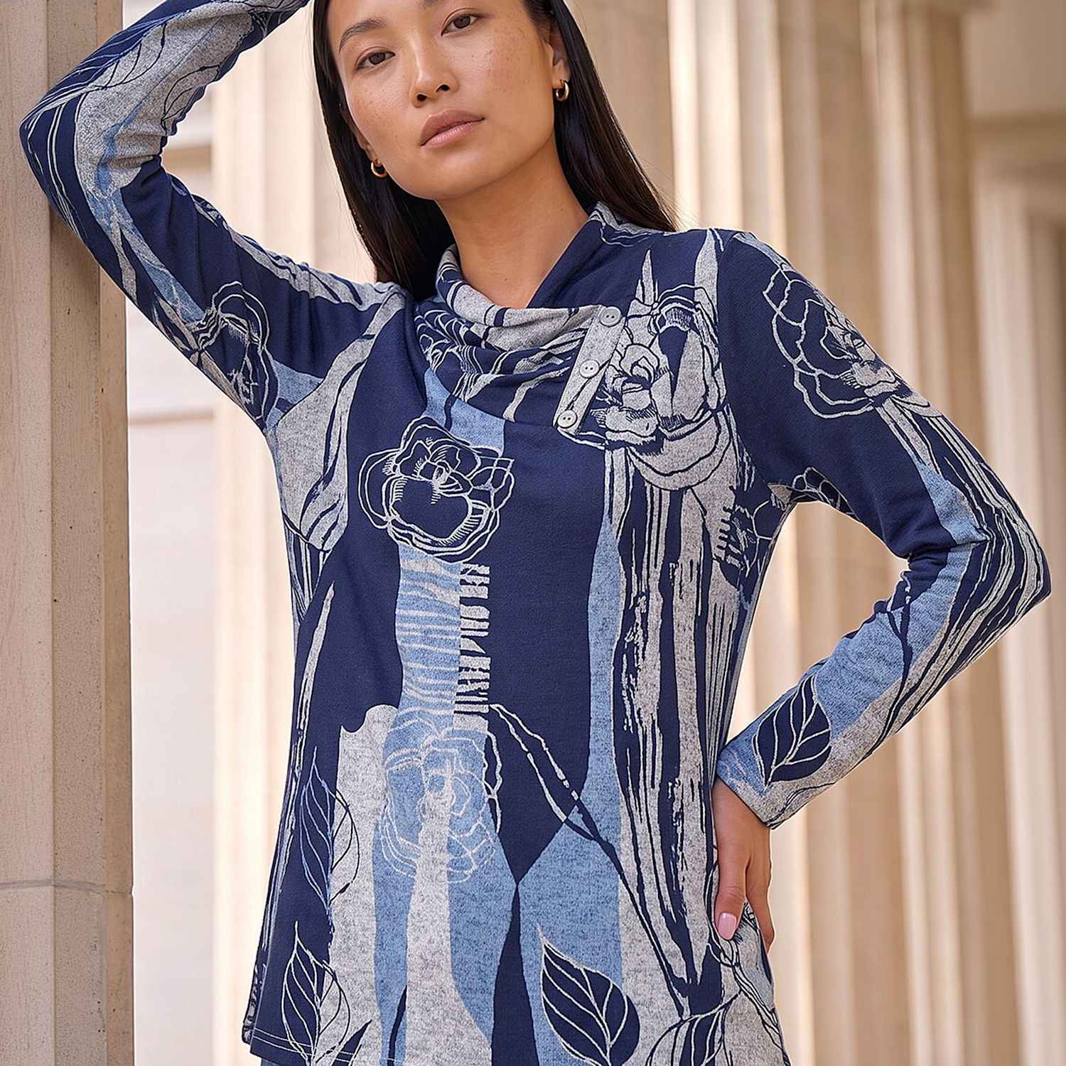 Roman Women's Abstract Print Collared Button Top - 12 - Blue Mix - Available at M&S