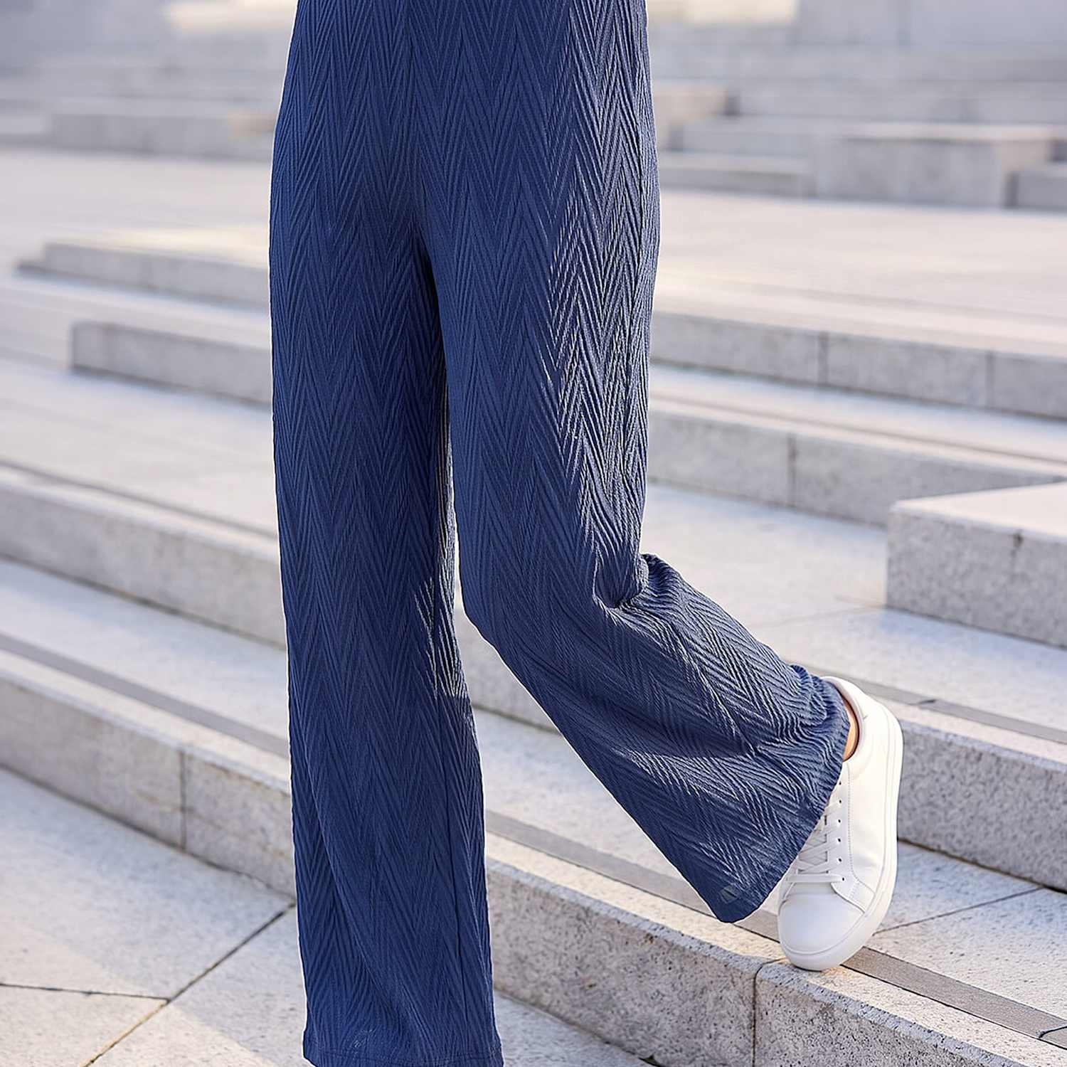 Roman Women's Chevron Textured Trousers with Stretch - 12 - Navy Mix - Available at M&S